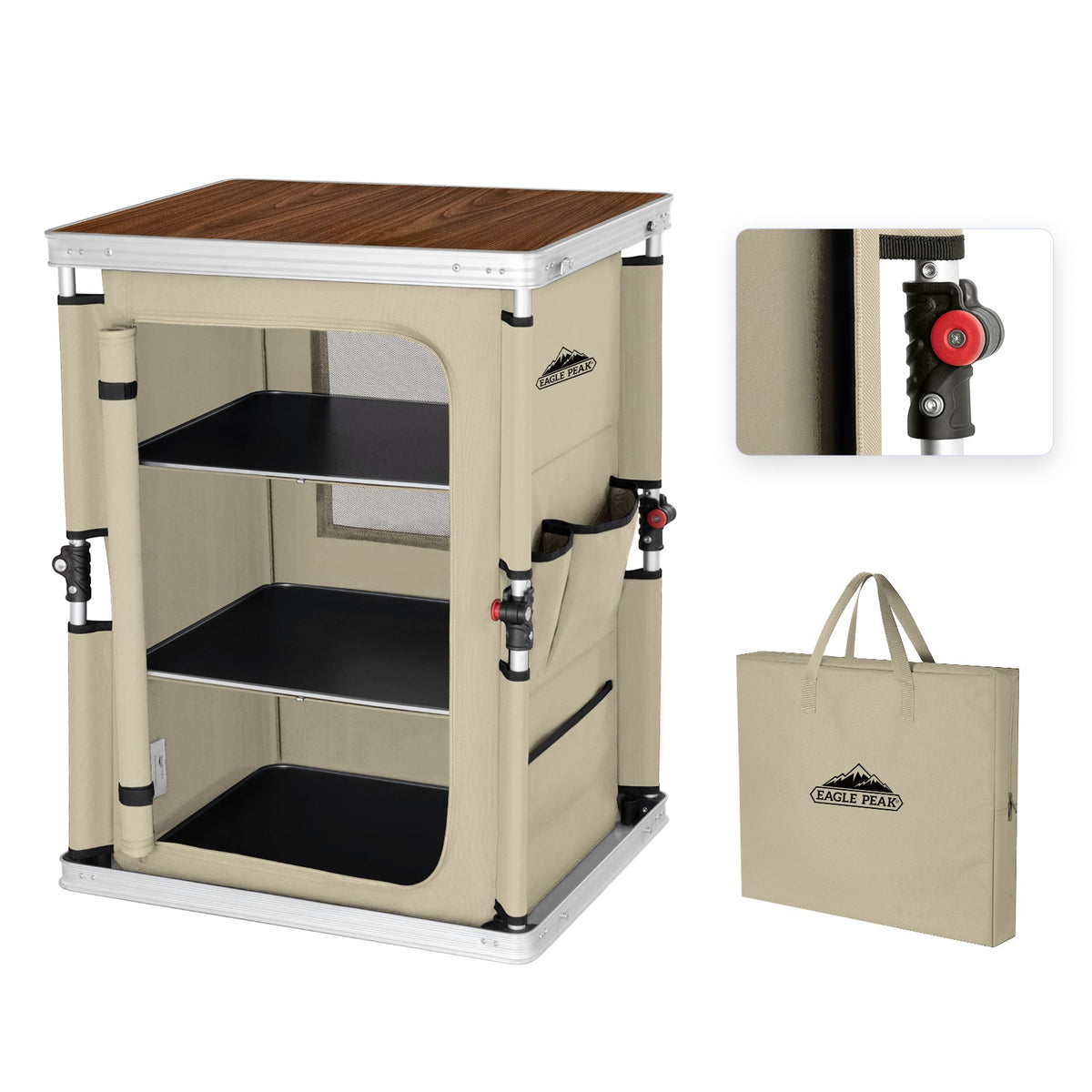 Outdoor Camping Pop Up Folding Table with Large 3-Tier Storage Organiz