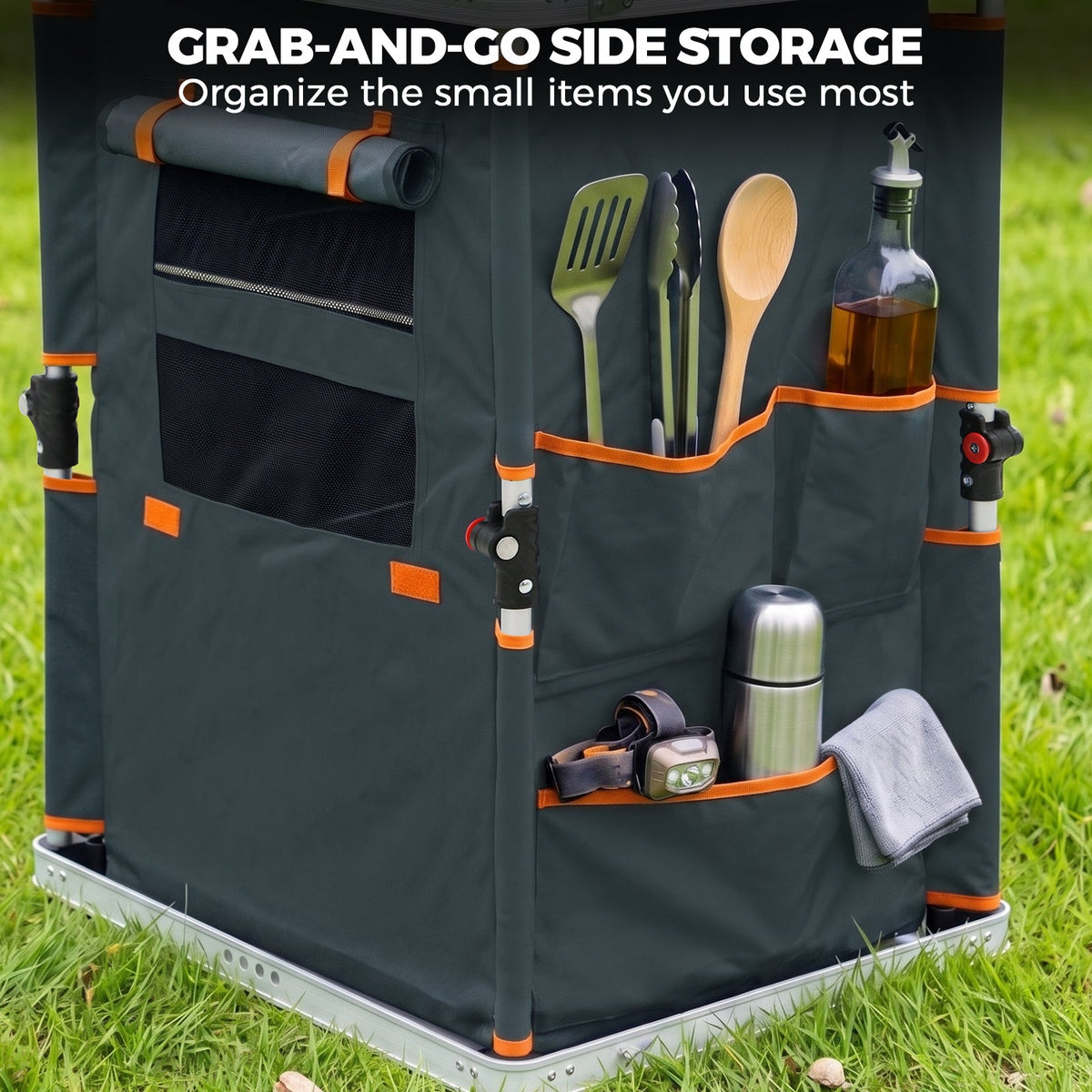 Outdoor Camping Pop Up Folding Table with Large 3-Tier Storage Organizer and Side Pockets - Eagle Peak®