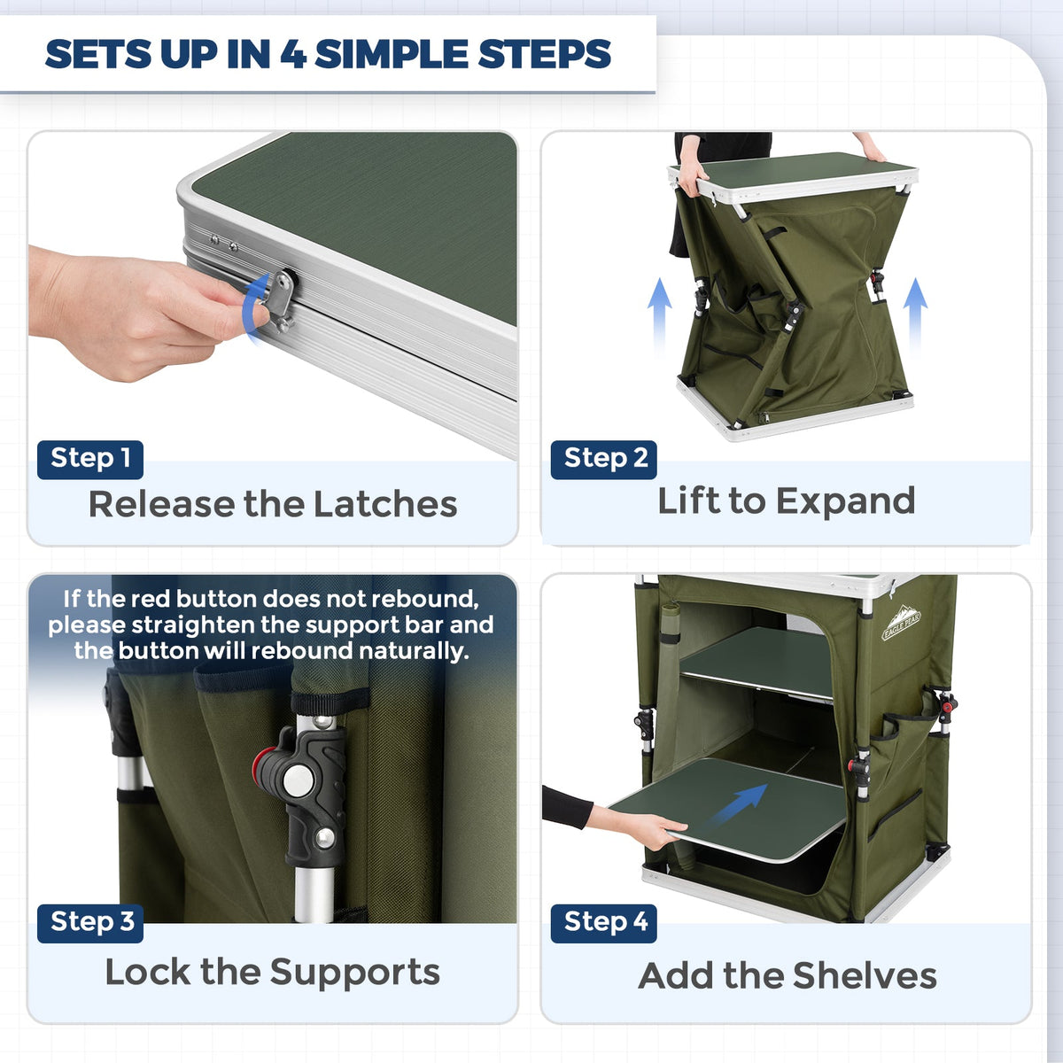 Outdoor Camping Pop Up Folding Table with Large 3-Tier Storage Organizer and Side Pockets - Eagle Peak®