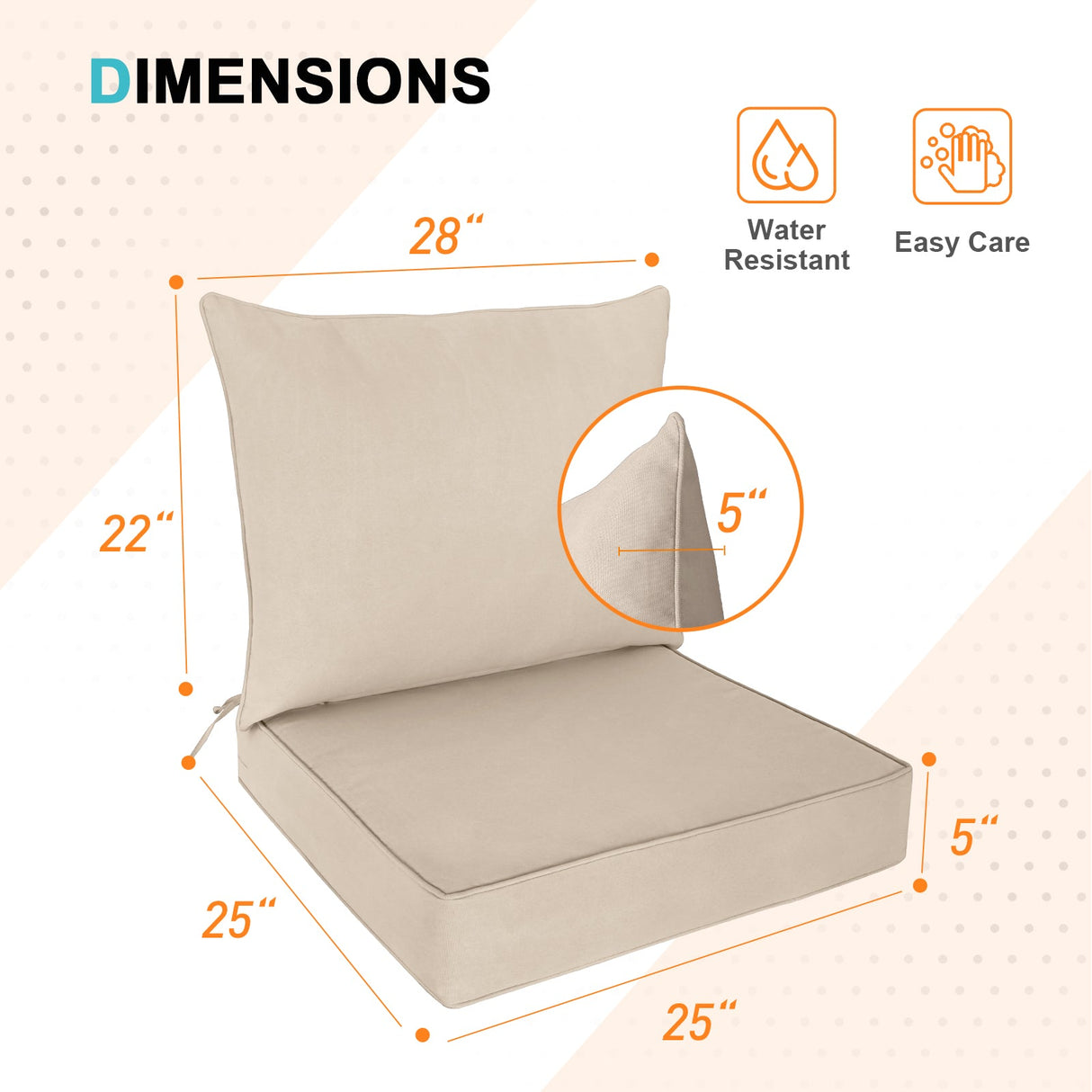 Outdoor Deep Seat Cushion Set, 25 x 25 x 5 inch, Set of 4 - Eagle Peak Custom Canopy Tent