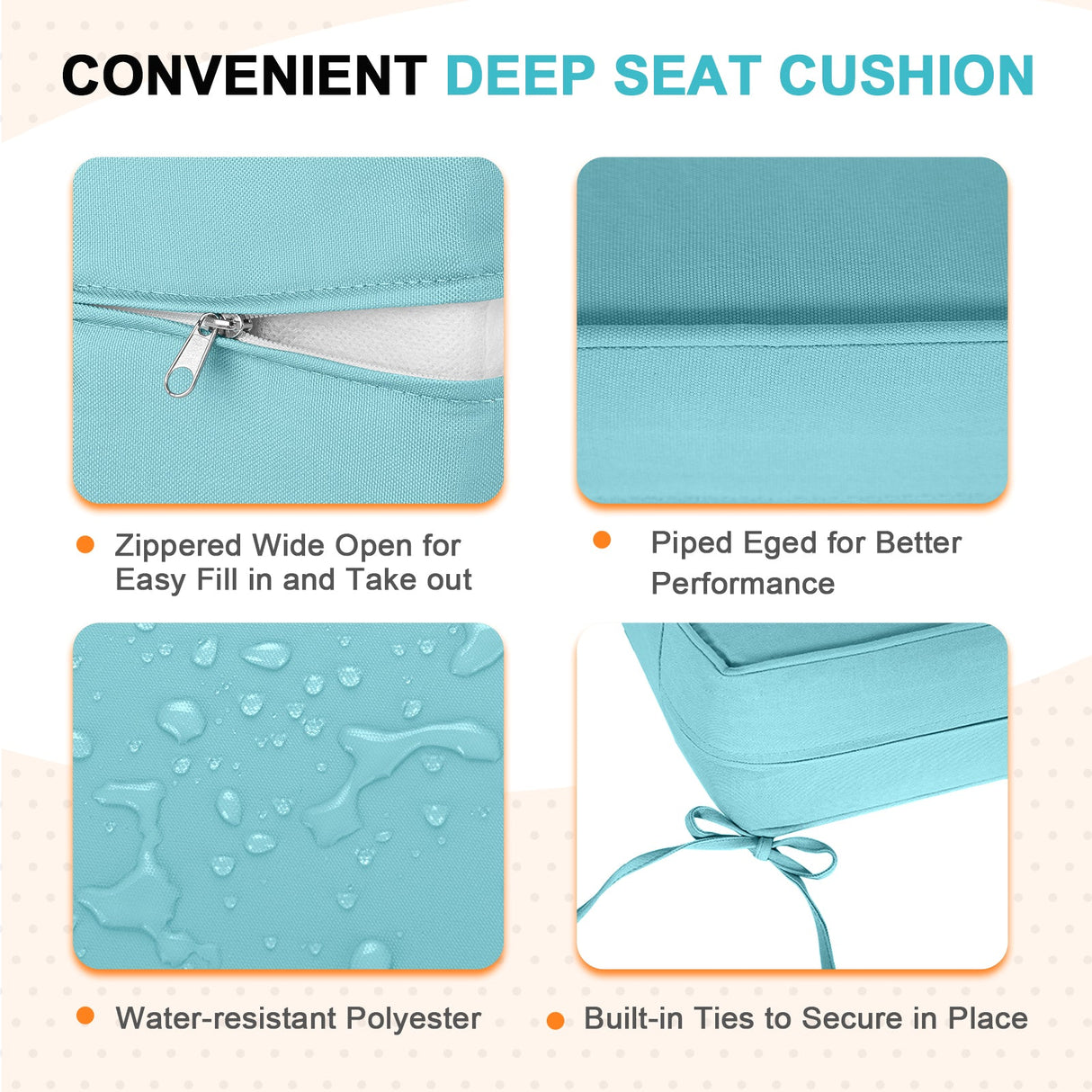 Outdoor Deep Seat Cushion Set, 25 x 25 x 5 inch, Set of 4 - Eagle Peak Custom Canopy Tent