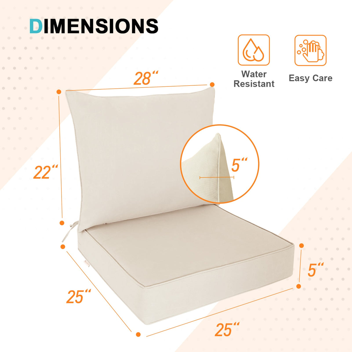 Outdoor Deep Seat Cushion Set, 25 x 25 x 5 inch, Set of 4 - Eagle Peak Custom Canopy Tent