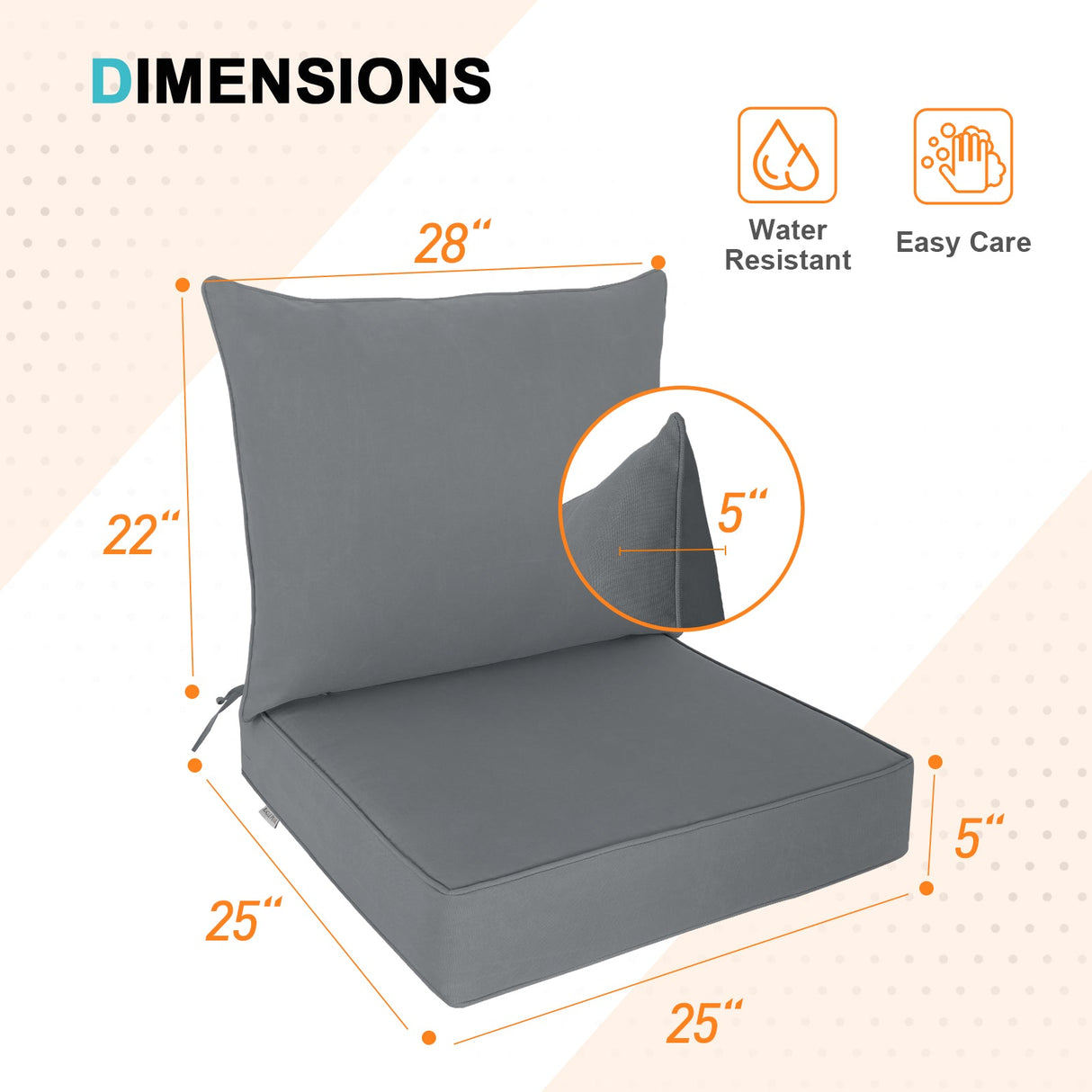 Outdoor Deep Seat Cushion Set, 25 x 25 x 5 inch, Set of 4 - Eagle Peak Custom Canopy Tent