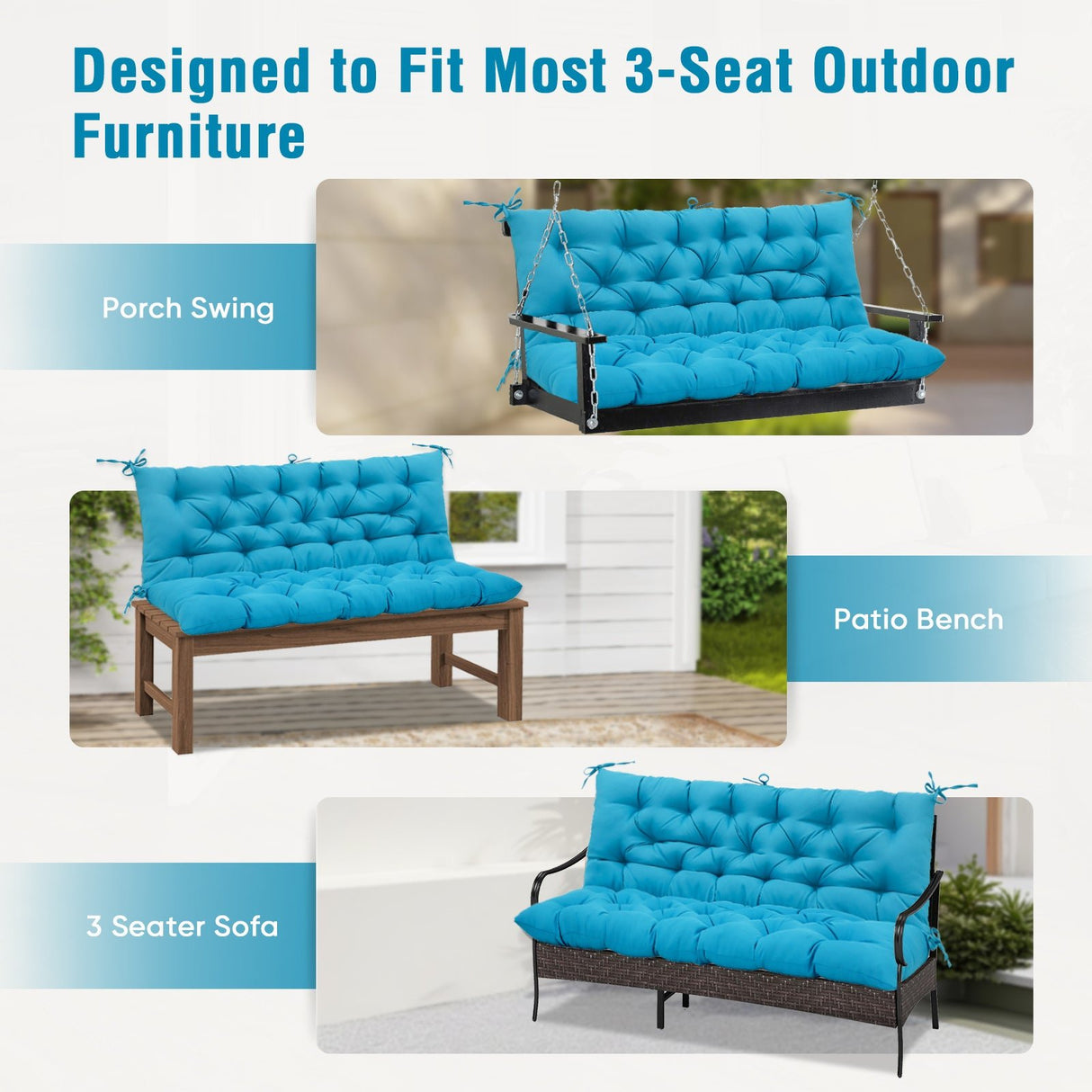 Outdoor Porch 2 - 3 Seater Swing Cushion,59"x43" - Eagle Peak Custom Canopy Tent