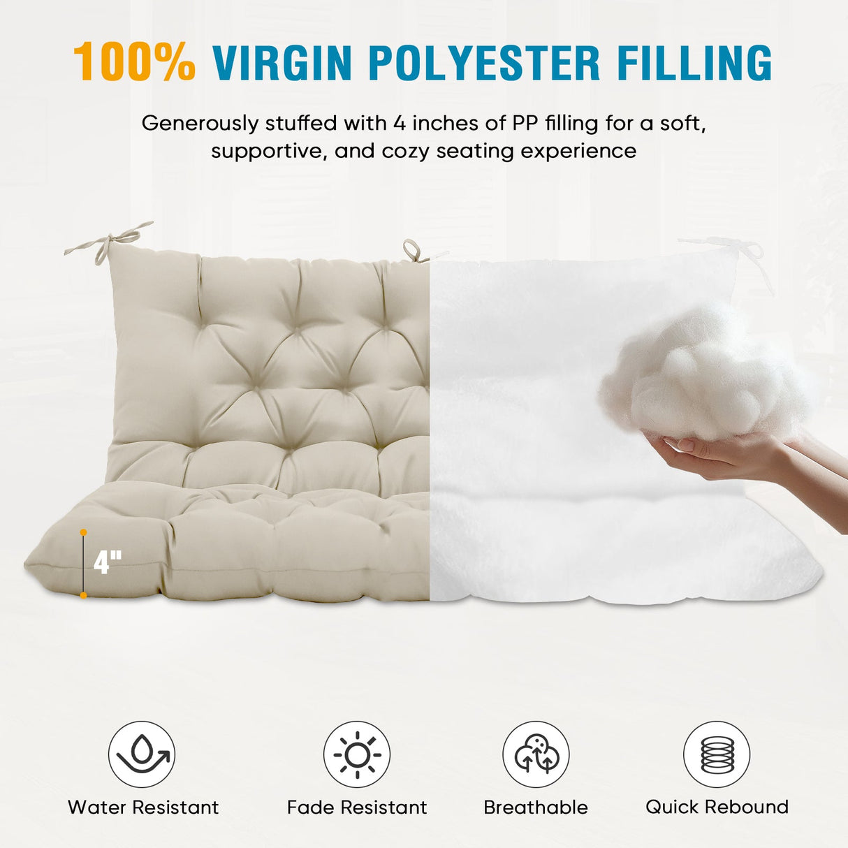 Outdoor Porch 2 - 3 Seater Swing Cushion,59"x43" - Eagle Peak Custom Canopy Tent