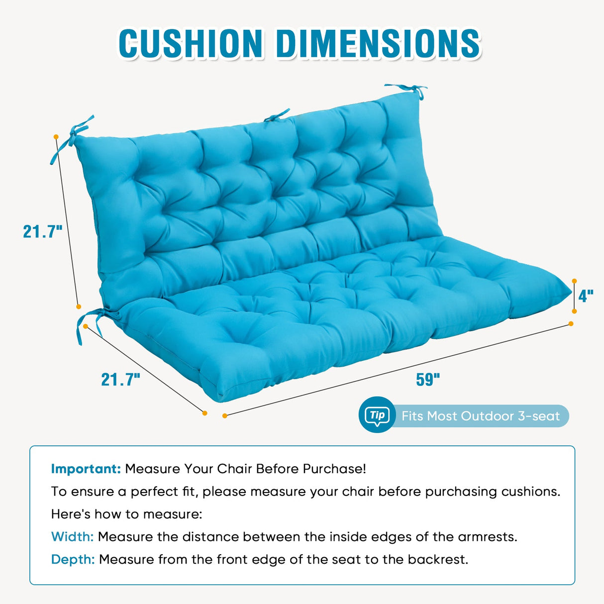 Outdoor Porch 2 - 3 Seater Swing Cushion,59"x43" - Eagle Peak Custom Canopy Tent