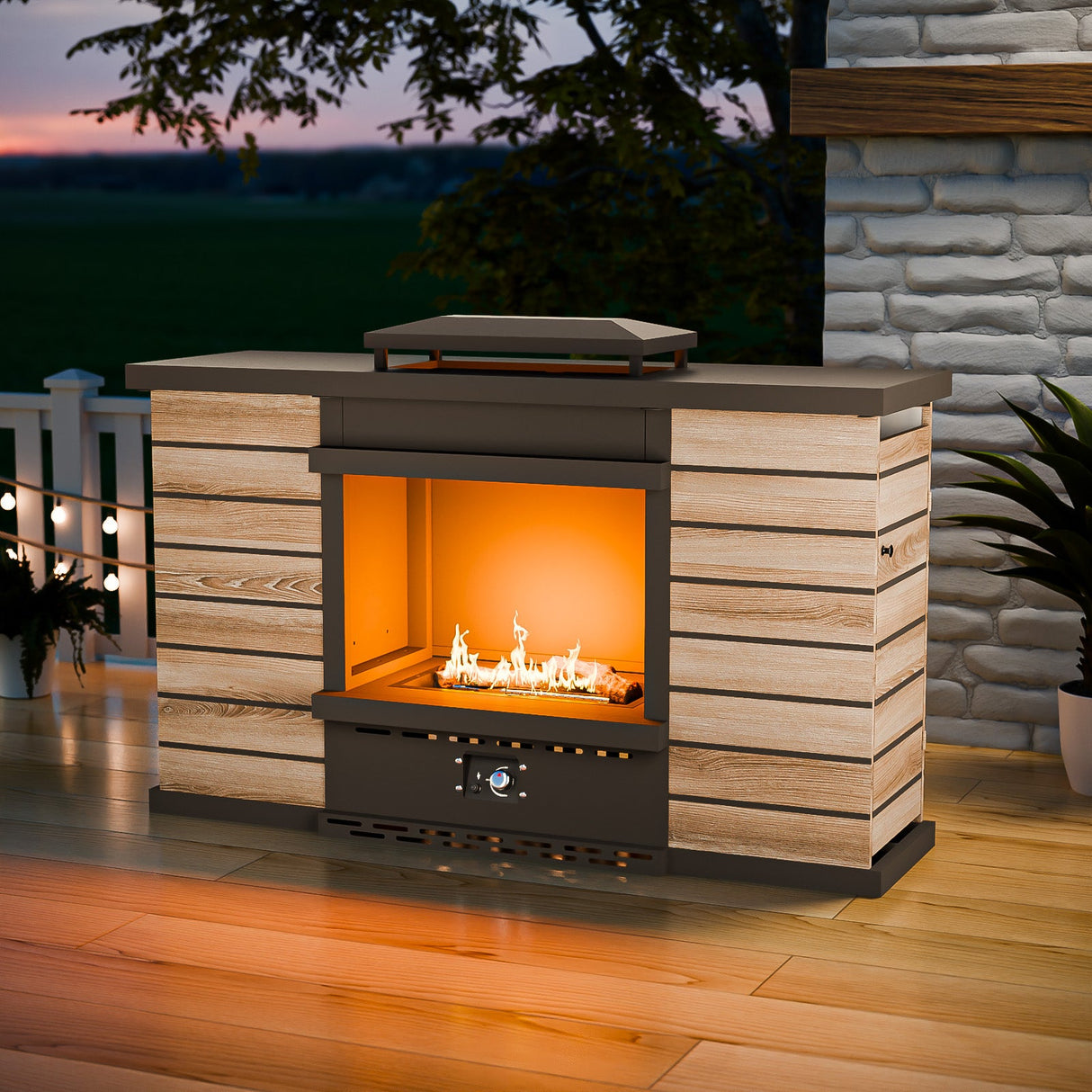 Outdoor Propane Fireplace with Hidden Storage & Adjustable Flame, Gray/Tan - Eagle Peak Custom Canopy Tent