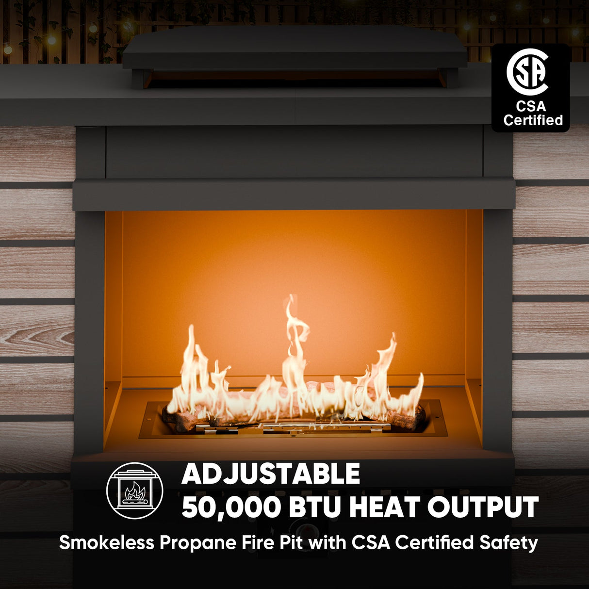 Outdoor Propane Fireplace with Hidden Storage & Adjustable Flame, Gray/Tan - Eagle Peak Custom Canopy Tent