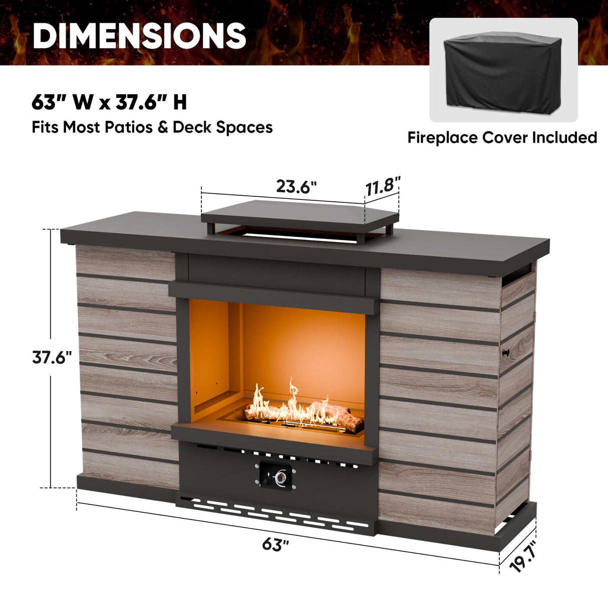 Outdoor Propane Fireplace with Hidden Storage & Adjustable Flame, Gray/Tan - Eagle Peak Custom Canopy Tent