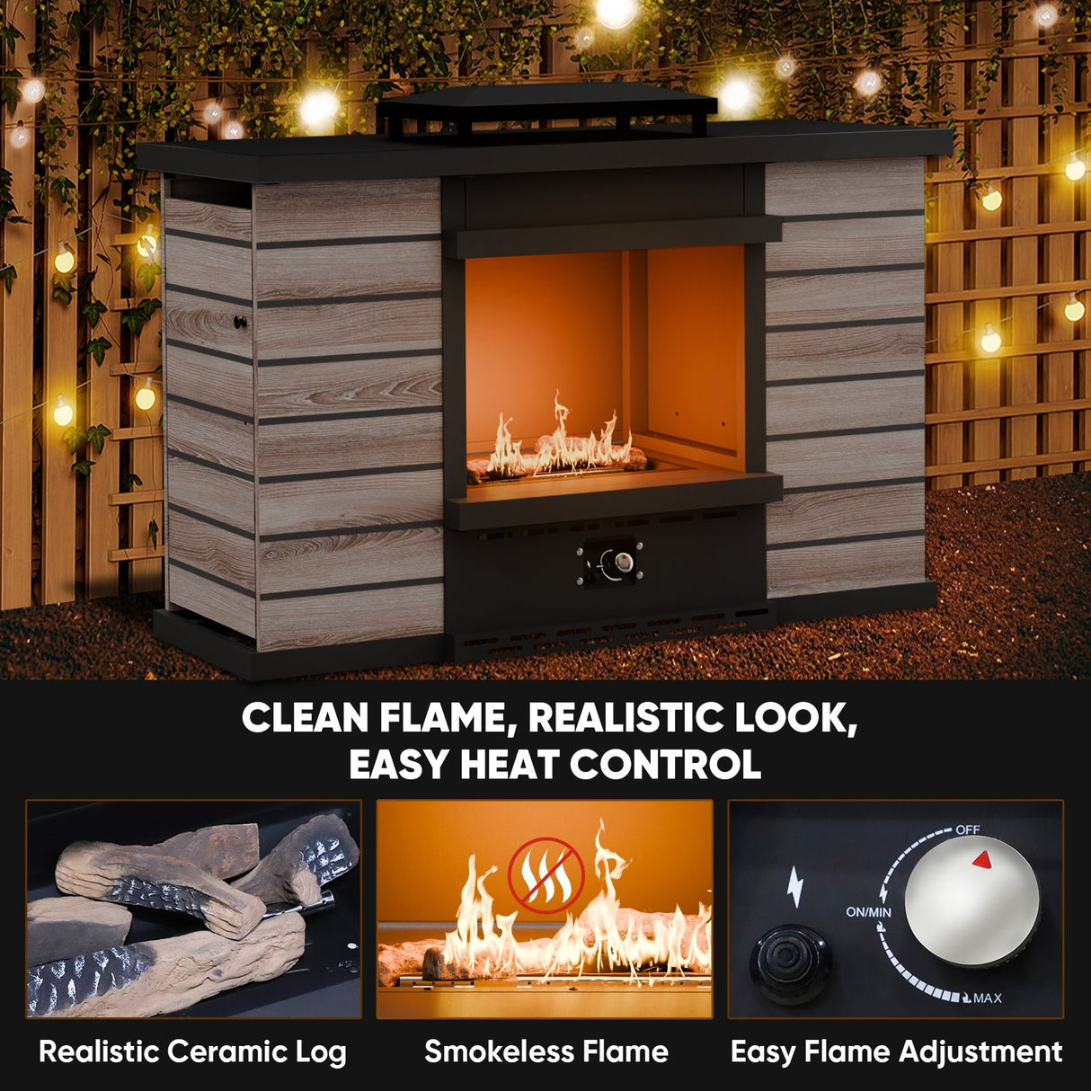 Outdoor Propane Fireplace with Hidden Storage & Adjustable Flame, Gray/Tan - Eagle Peak Custom Canopy Tent