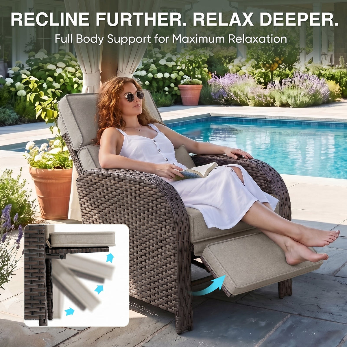 Outdoor Wicker Recliner Chair with Footrest - Eagle Peak®