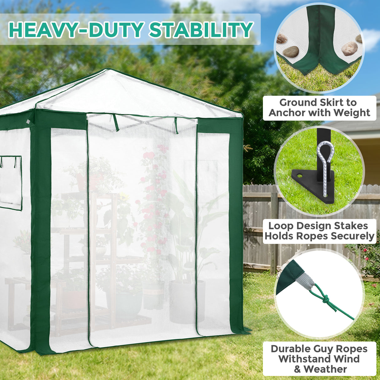 6x4/8x6/10x10 Portable Walk in Greenhouse with Polyester Reinforced Corners, Gray/White, Green/White