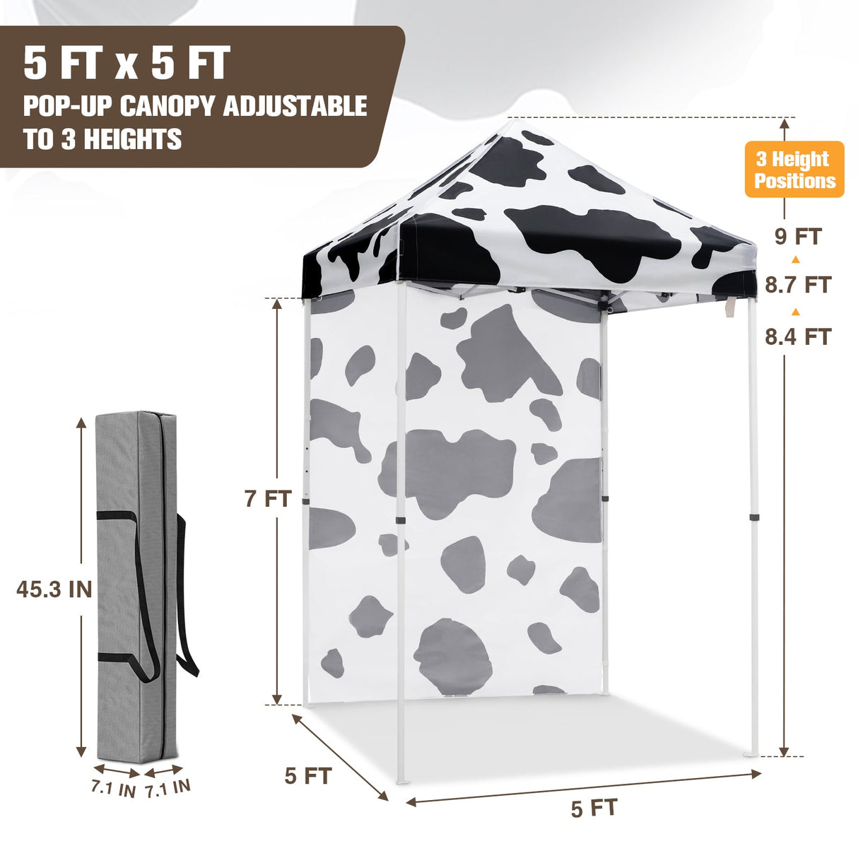 Pop up Canopy 5x5 with One Removable Sunwall, Carry Bag Included - Eagle Peak Custom Canopy Tent