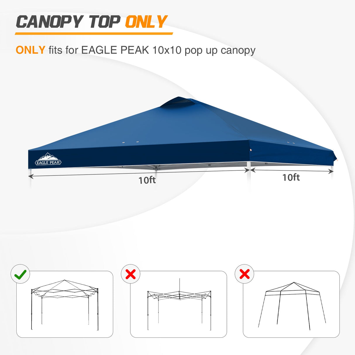 Replacement Canopy Cover with Air Vent for 10x10 Pop Up Canopy Tent, Top Only - Eagle Peak Custom Canopy Tent