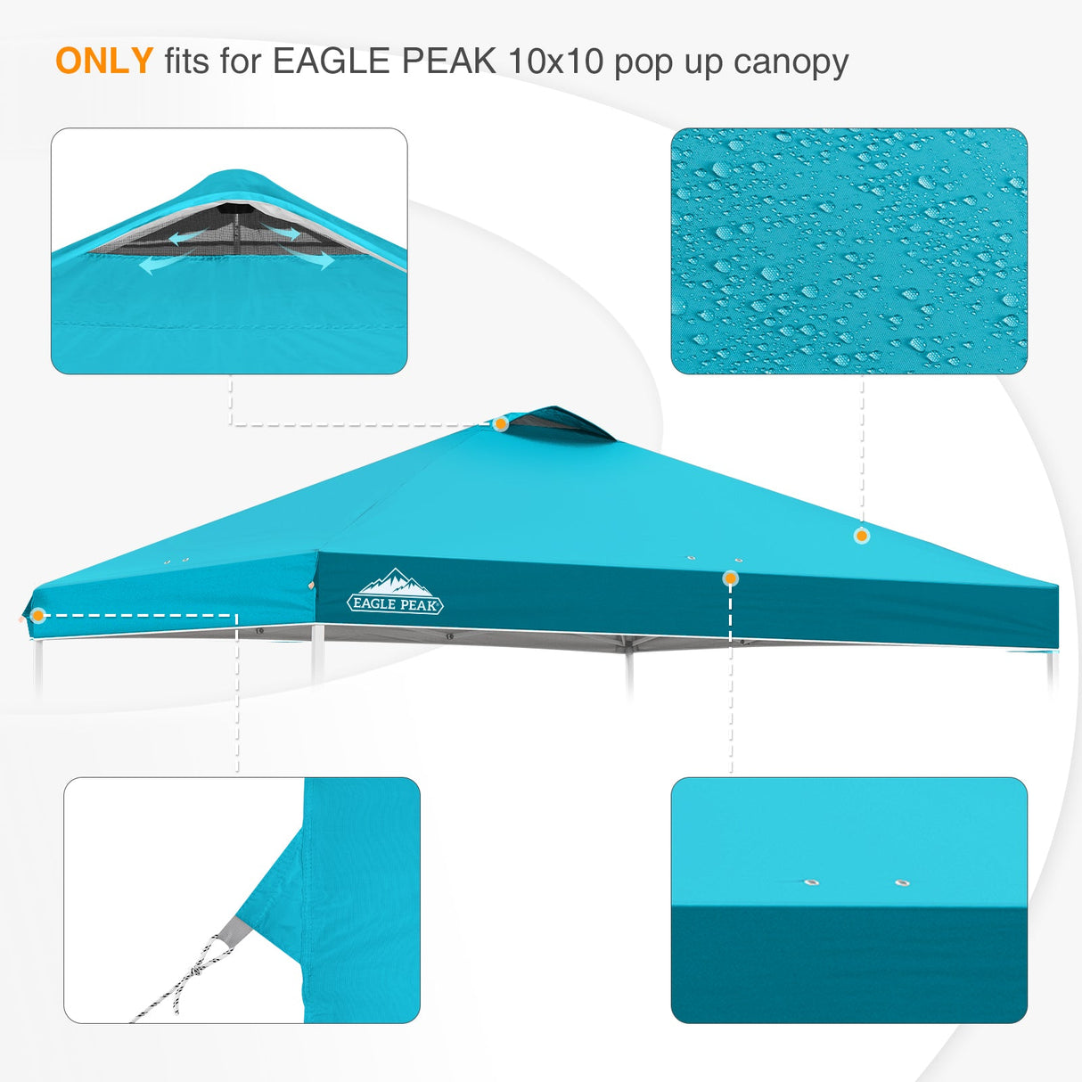 Replacement Canopy Cover with Air Vent for 10x10 Pop Up Canopy Tent, Top Only - Eagle Peak Custom Canopy Tent