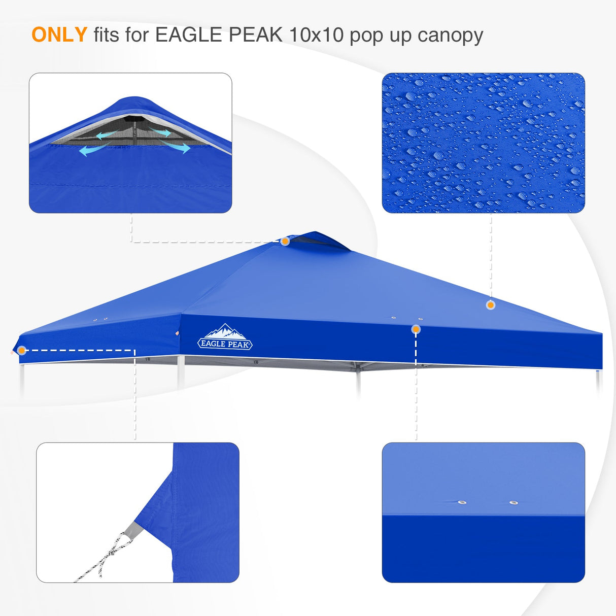 Replacement Canopy Cover with Air Vent for 10x10 Pop Up Canopy Tent, Top Only - Eagle Peak Custom Canopy Tent