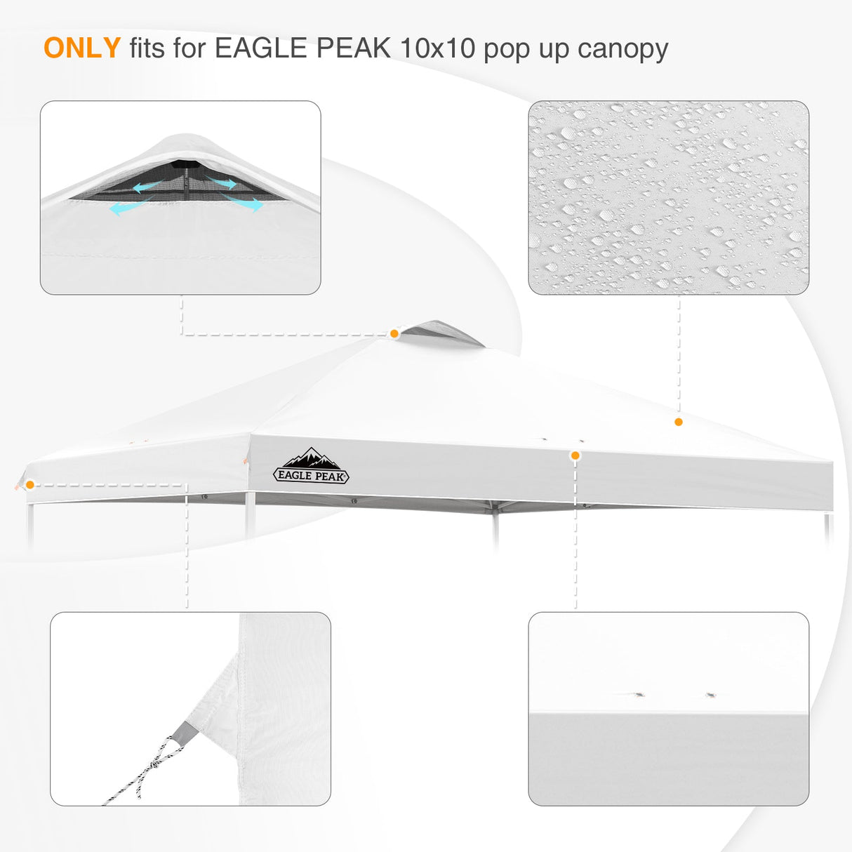 Replacement Canopy Cover with Air Vent for 10x10 Pop Up Canopy Tent, Top Only - Eagle Peak Custom Canopy Tent