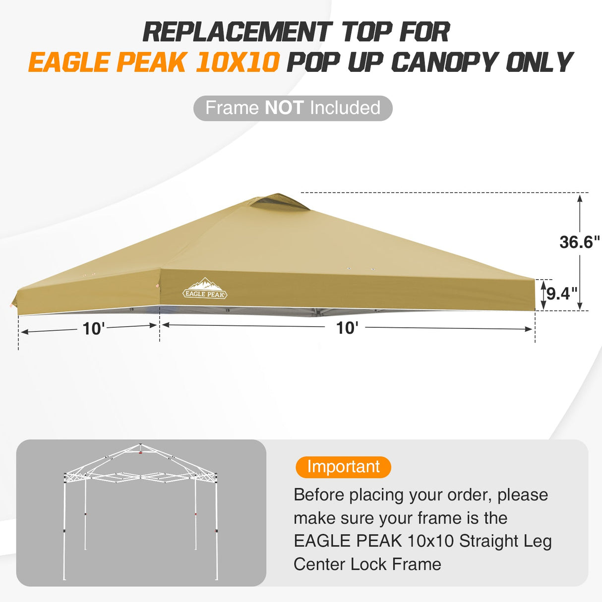 Replacement Canopy Cover with Air Vent for 10x10 Pop Up Canopy Tent, Top Only - Eagle Peak Custom Canopy Tent