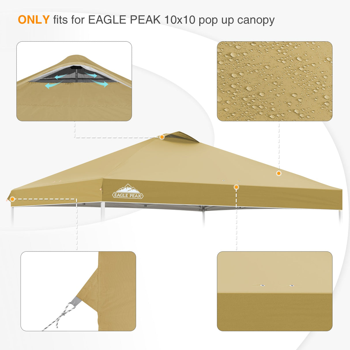 Replacement Canopy Cover with Air Vent for 10x10 Pop Up Canopy Tent, Top Only - Eagle Peak Custom Canopy Tent