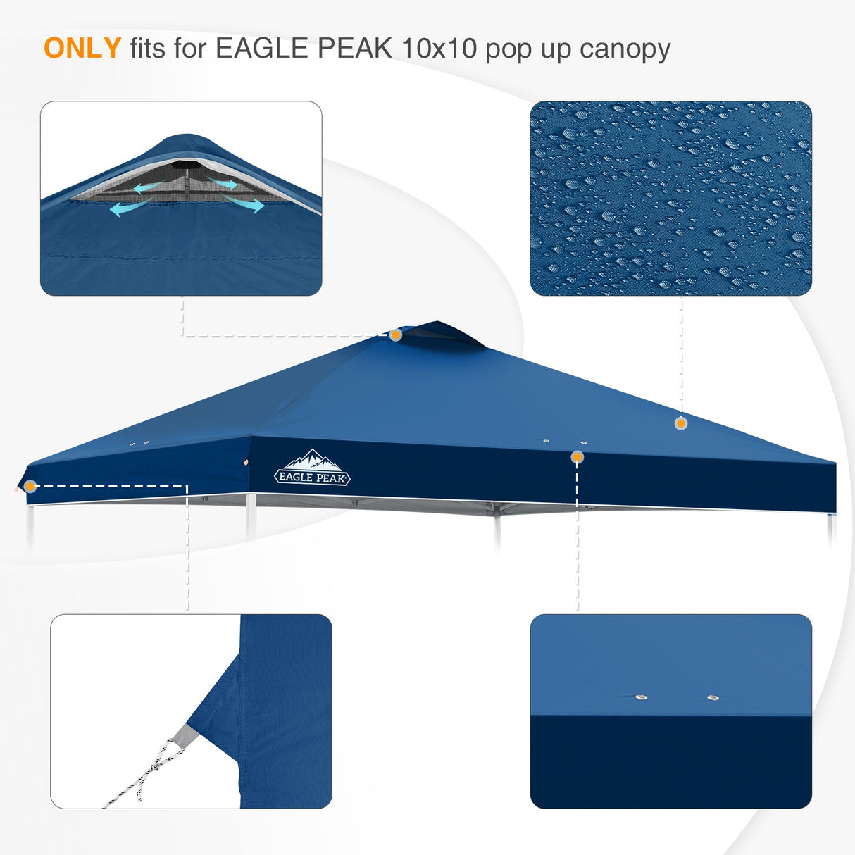 Replacement Canopy Cover with Air Vent for 10x10 Pop Up Canopy Tent, Top Only - Eagle Peak Custom Canopy Tent