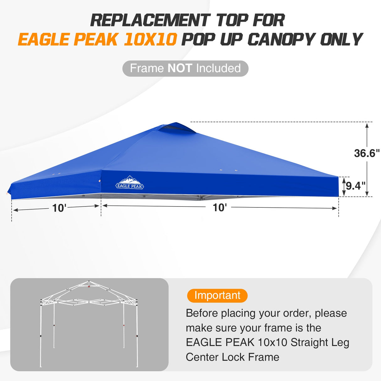 Replacement Canopy Cover with Air Vent for 10x10 Pop Up Canopy Tent, Top Only - Eagle Peak Custom Canopy Tent