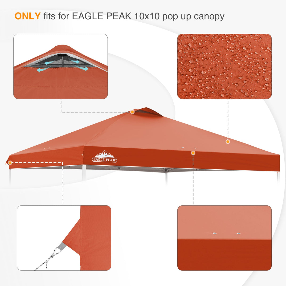 Replacement Canopy Cover with Air Vent for 10x10 Pop Up Canopy Tent, Top Only - Eagle Peak Custom Canopy Tent