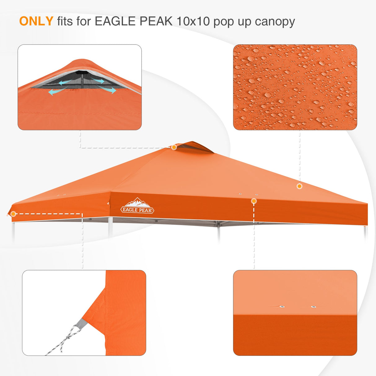 Replacement Canopy Cover with Air Vent for 10x10 Pop Up Canopy Tent, Top Only - Eagle Peak Custom Canopy Tent