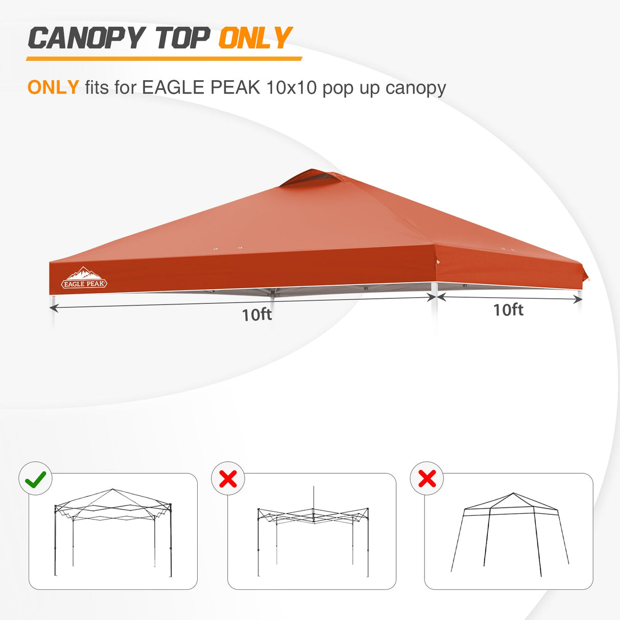 Replacement Canopy Cover with Air Vent for 10x10 Pop Up Canopy Tent, Top Only - Eagle Peak Custom Canopy Tent