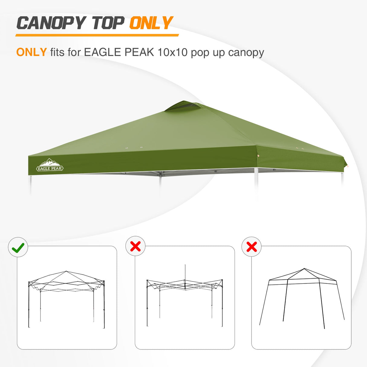 Replacement Canopy Cover with Air Vent for 10x10 Pop Up Canopy Tent, Top Only - Eagle Peak Custom Canopy Tent
