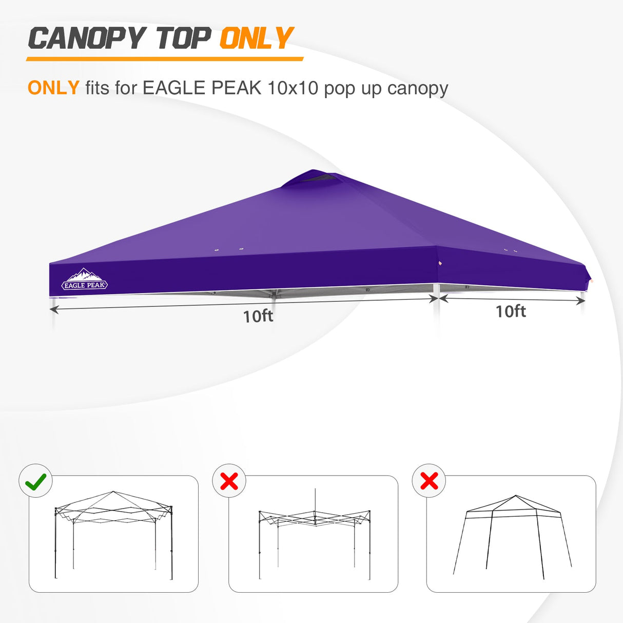 Replacement Canopy Cover with Air Vent for 10x10 Pop Up Canopy Tent, Top Only - Eagle Peak Custom Canopy Tent