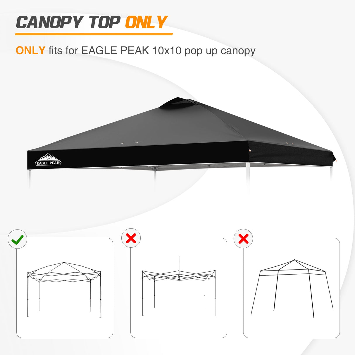 Replacement Canopy Cover with Air Vent for 10x10 Pop Up Canopy Tent, Top Only - Eagle Peak Custom Canopy Tent