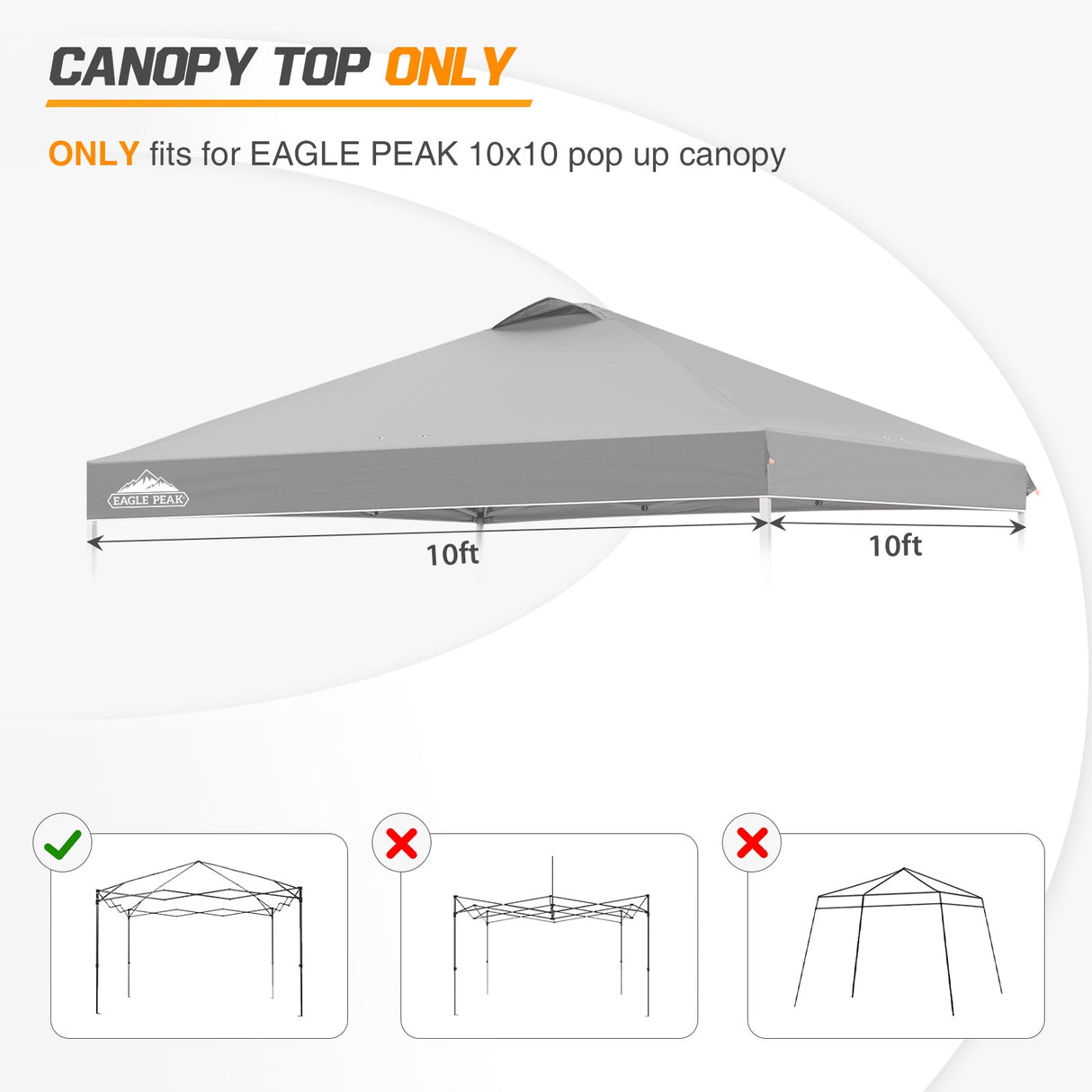 Replacement Canopy Cover with Air Vent for 10x10 Pop Up Canopy Tent, Top Only - Eagle Peak Custom Canopy Tent
