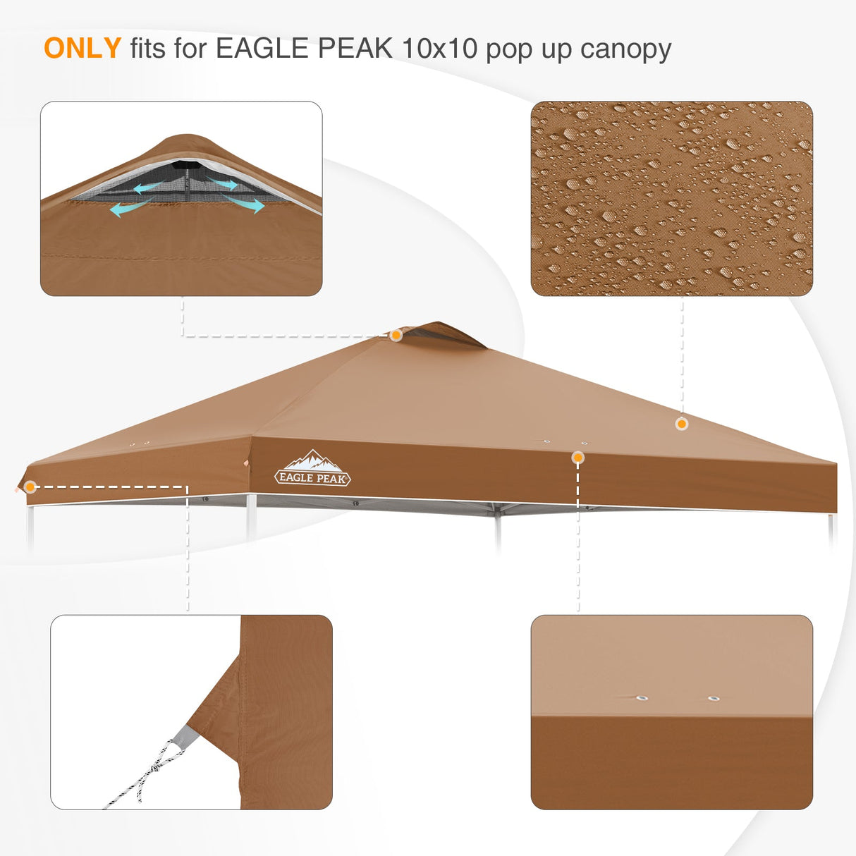 Replacement Canopy Cover with Air Vent for 10x10 Pop Up Canopy Tent, Top Only - Eagle Peak Custom Canopy Tent