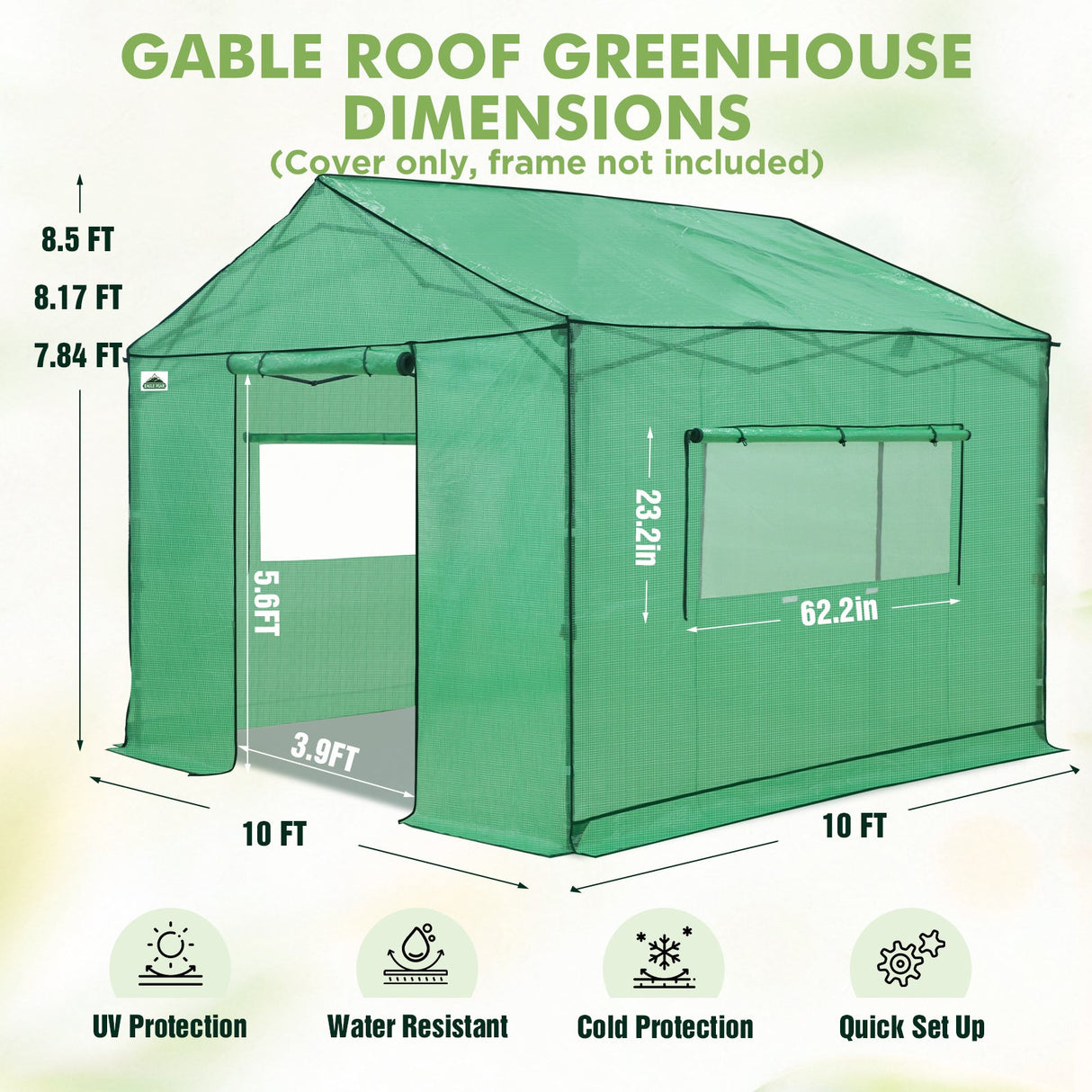 Replacement Cover for 10x10 Gable Roof Pop up Greenhouse - Eagle Peak Custom Canopy Tent