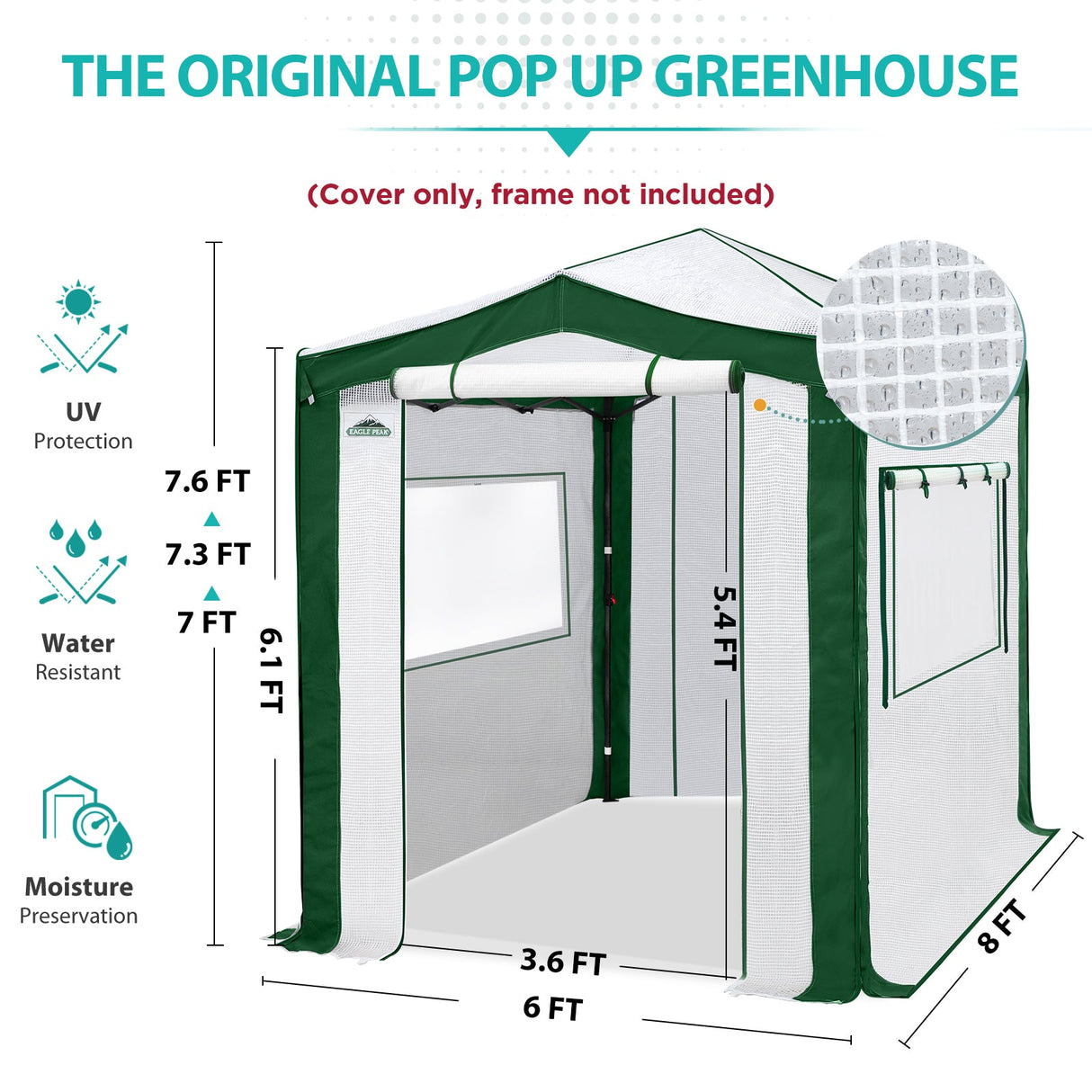 Replacement Cover for 8x6 Pop up Greenhouse with Polyester Reinforced Corners - Eagle Peak Custom Canopy Tent