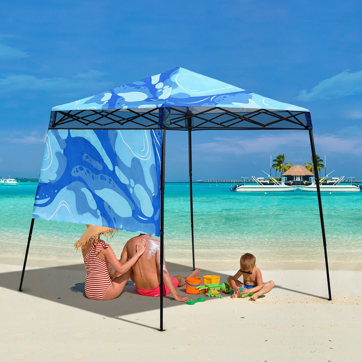 SHADE GRAPHiX Day Tripper 8x8 Pop Up Canopy Tent with Digital PrintedTop(Blue Abstract) - Eagle Peak Custom Canopy Tent