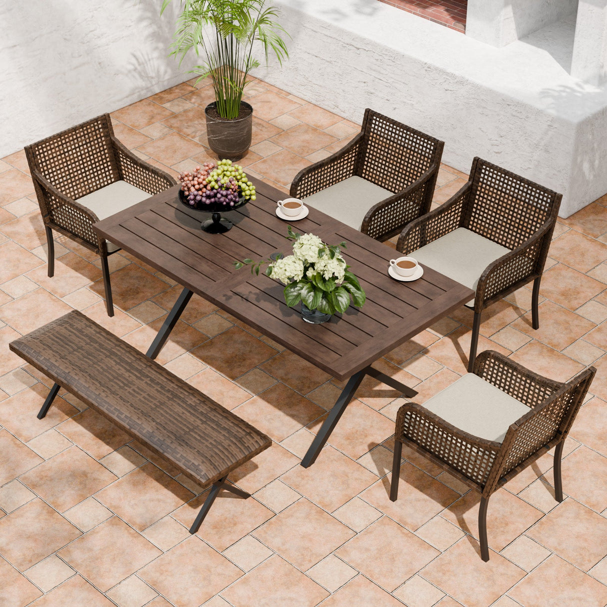 Sienna Bay Outdoor Dining Set for 4/6, Brown/Beige - Eagle Peak Custom Canopy Tent
