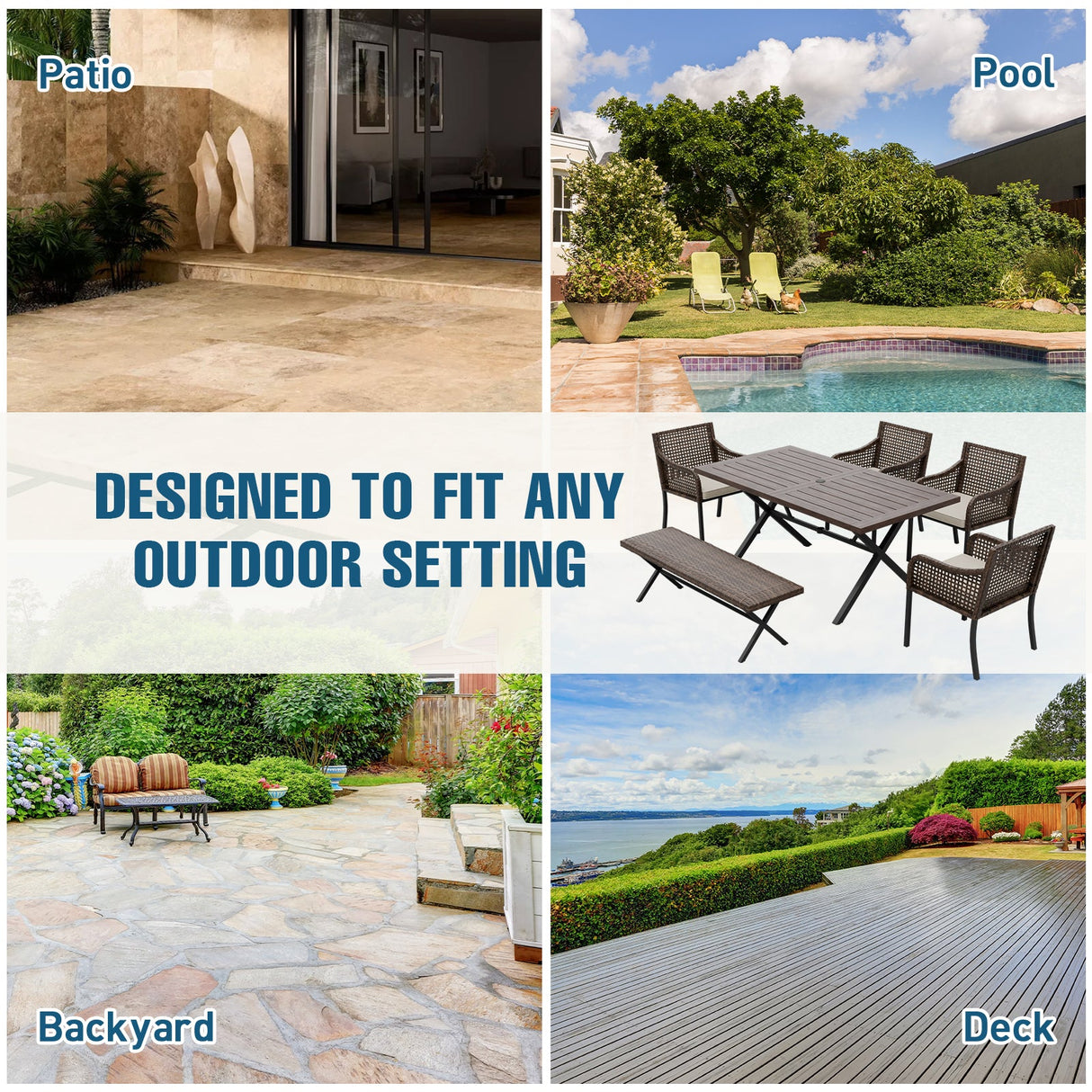 Sienna Bay Outdoor Dining Set for 4/6, Brown/Beige - Eagle Peak Custom Canopy Tent