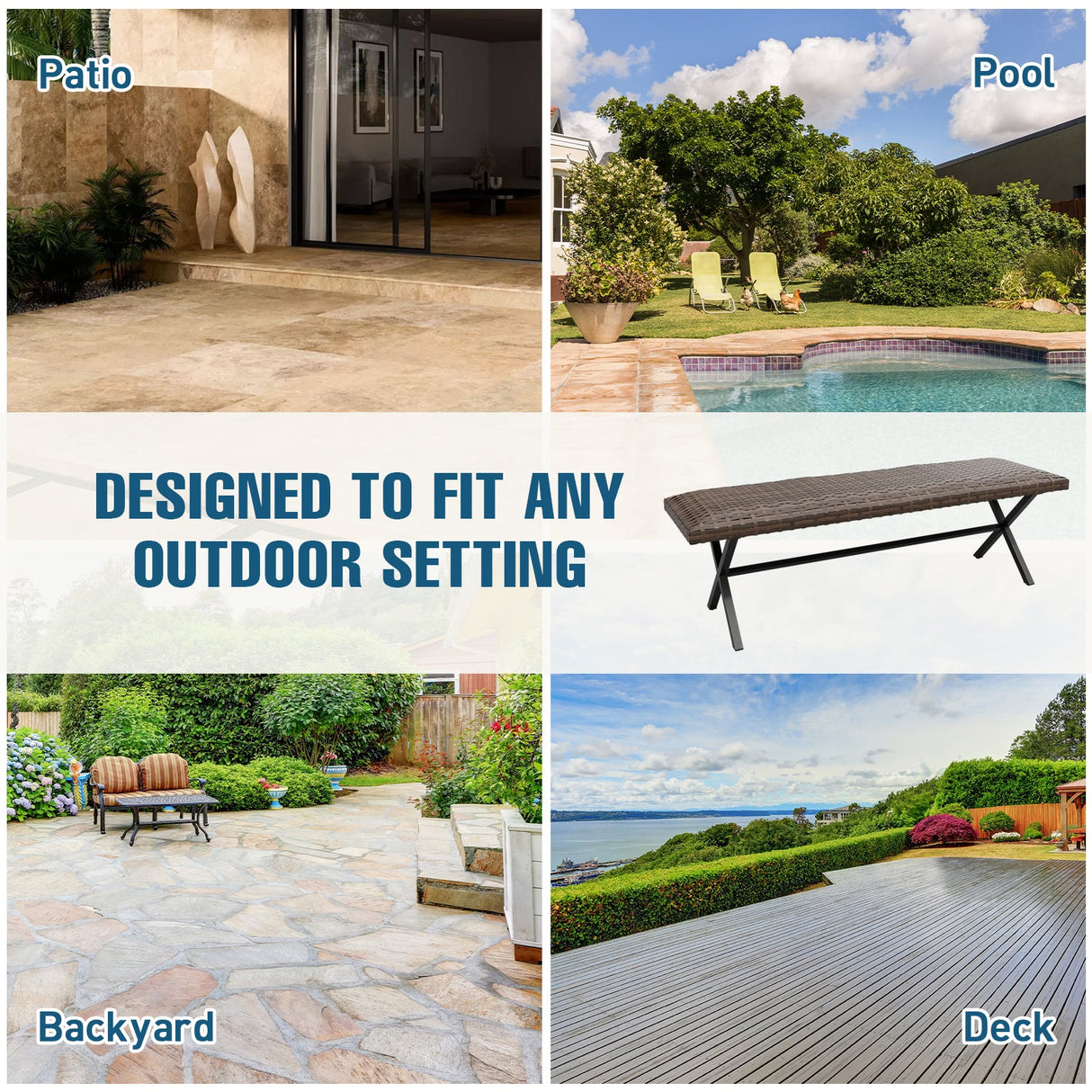 Sienna Bay Outdoor Wicker Dining Bench, Brown - Eagle Peak Custom Canopy Tent