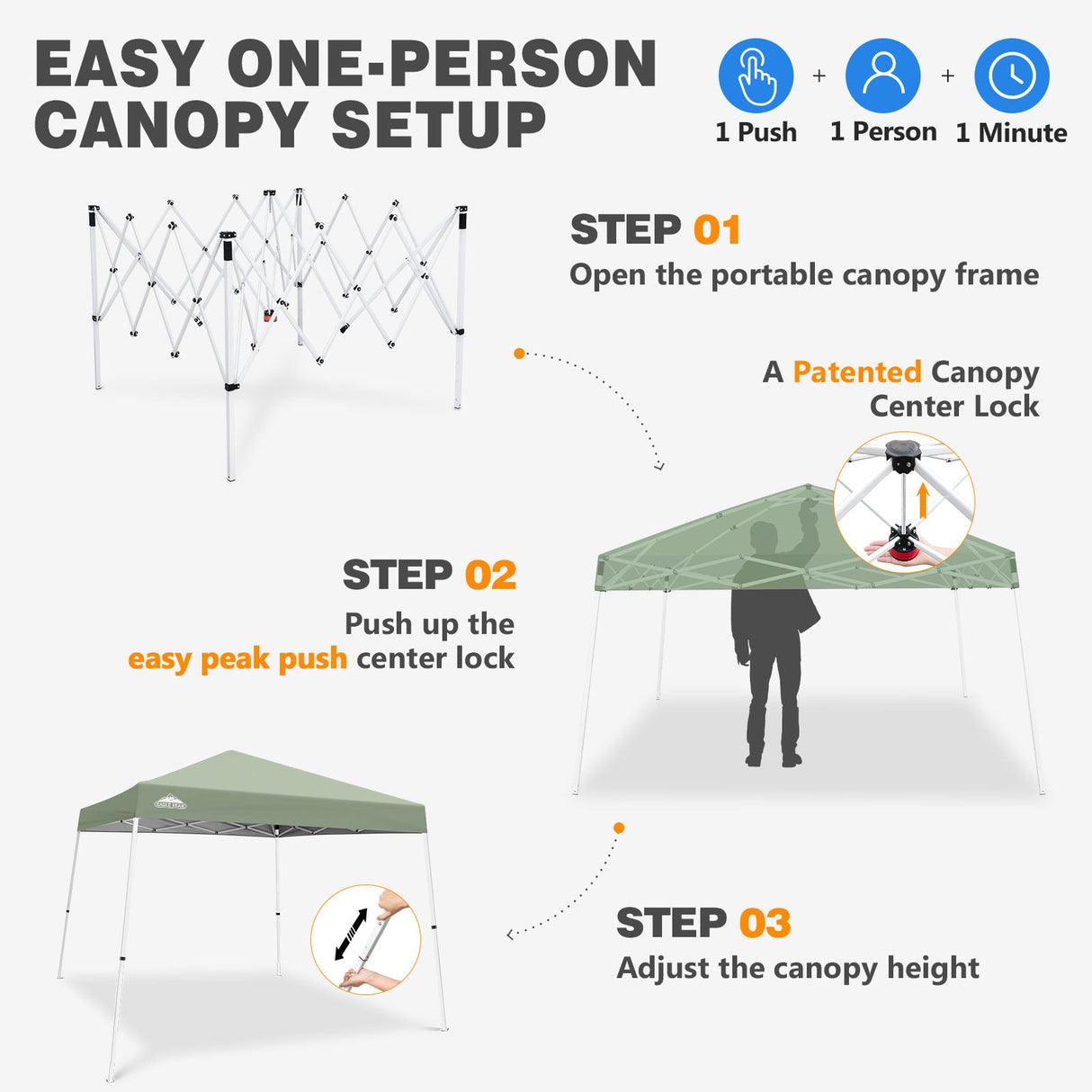Slant Leg Pop up Canopy Tent, 10x10 Base 8x8 Top - Eagle Peak®