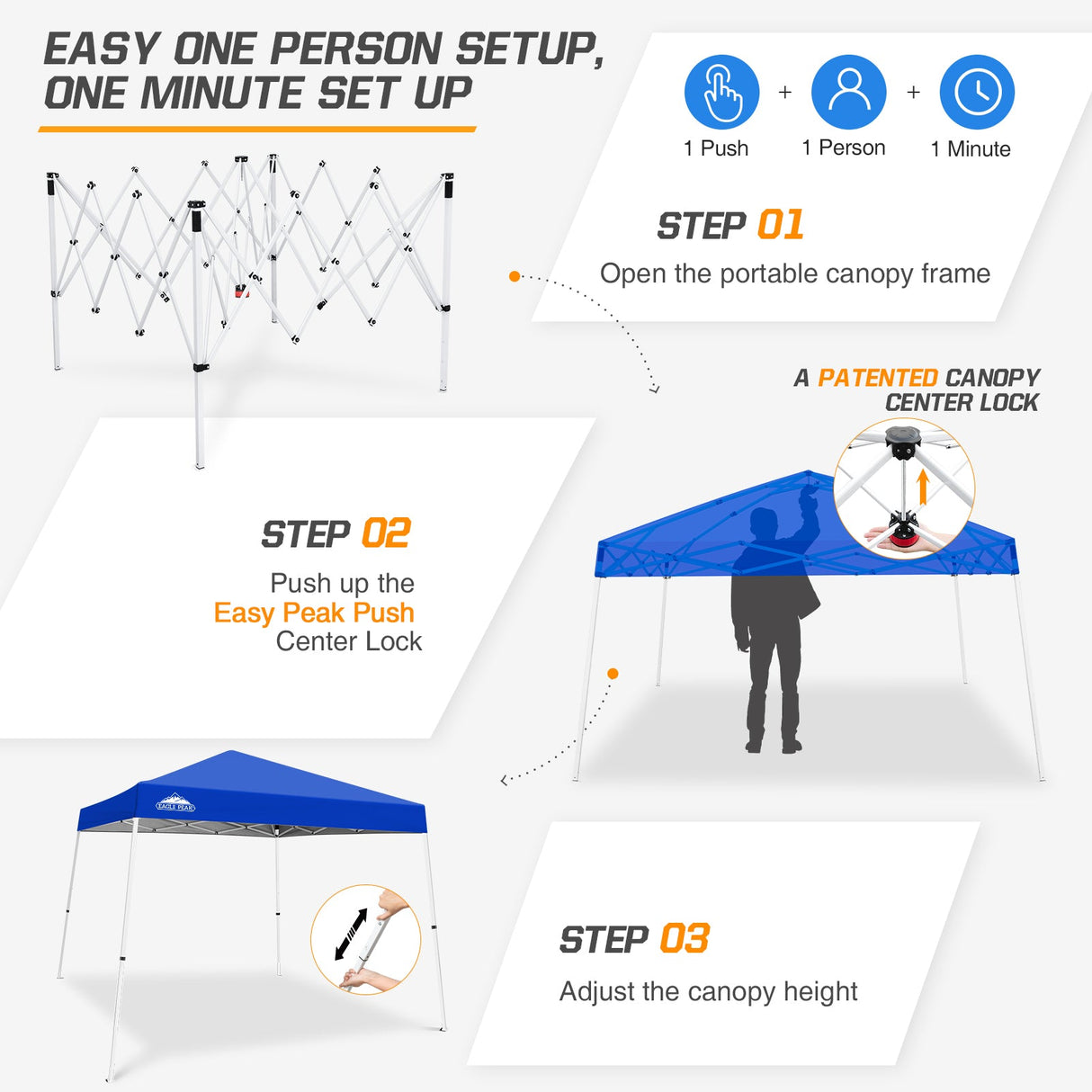 Slant Leg Pop up Canopy Tent, 10x10 Base 8x8 Top - Eagle Peak Custom Canopy Tent