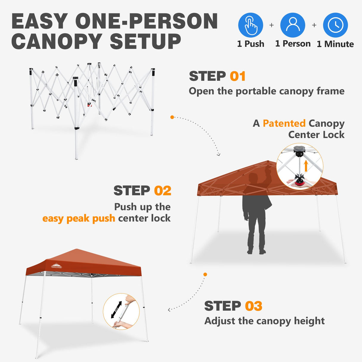 Slant Leg Pop up Canopy Tent, 10x10 Base 8x8 Top - Eagle Peak®