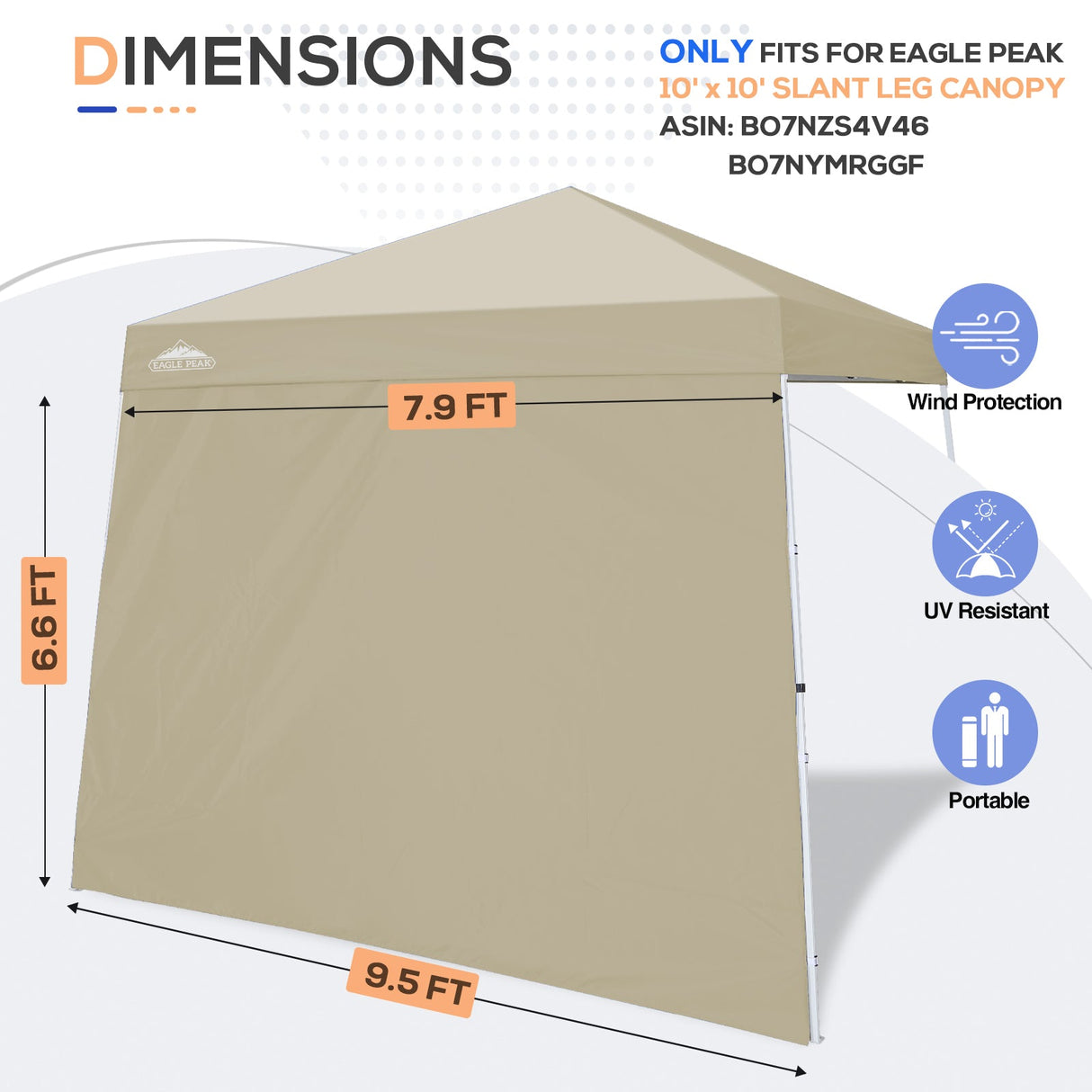 Sunwall / Sidewall for 10x10 Slant Leg Canopy Only, 1 Sidewall - Eagle Peak Custom Canopy Tent