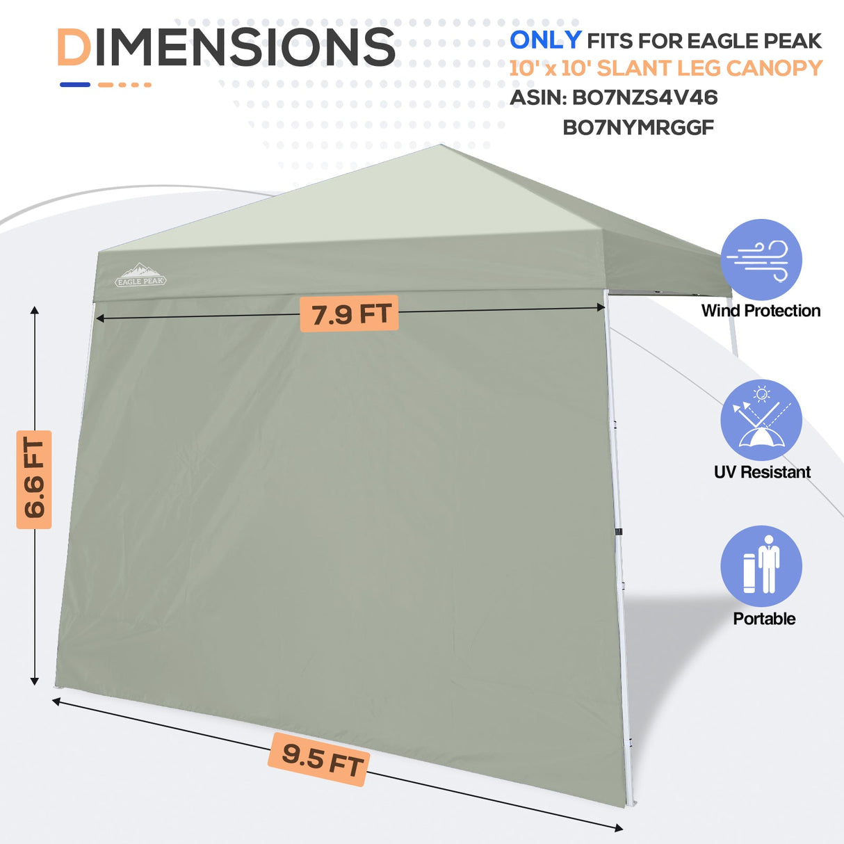 Sunwall / Sidewall for 10x10 Slant Leg Canopy Only, 1 Sidewall - Eagle Peak Custom Canopy Tent