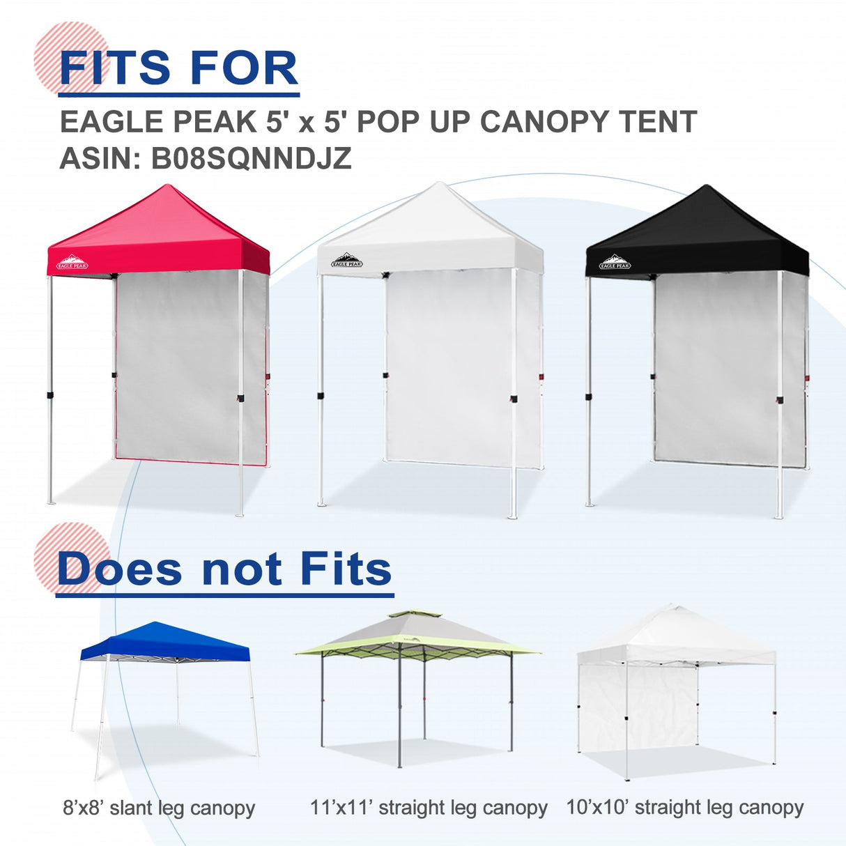 Sunwall / Sidewall for 5x5 ft Straight Leg Canopy only 1 Sidewall - Eagle Peak Custom Canopy Tent