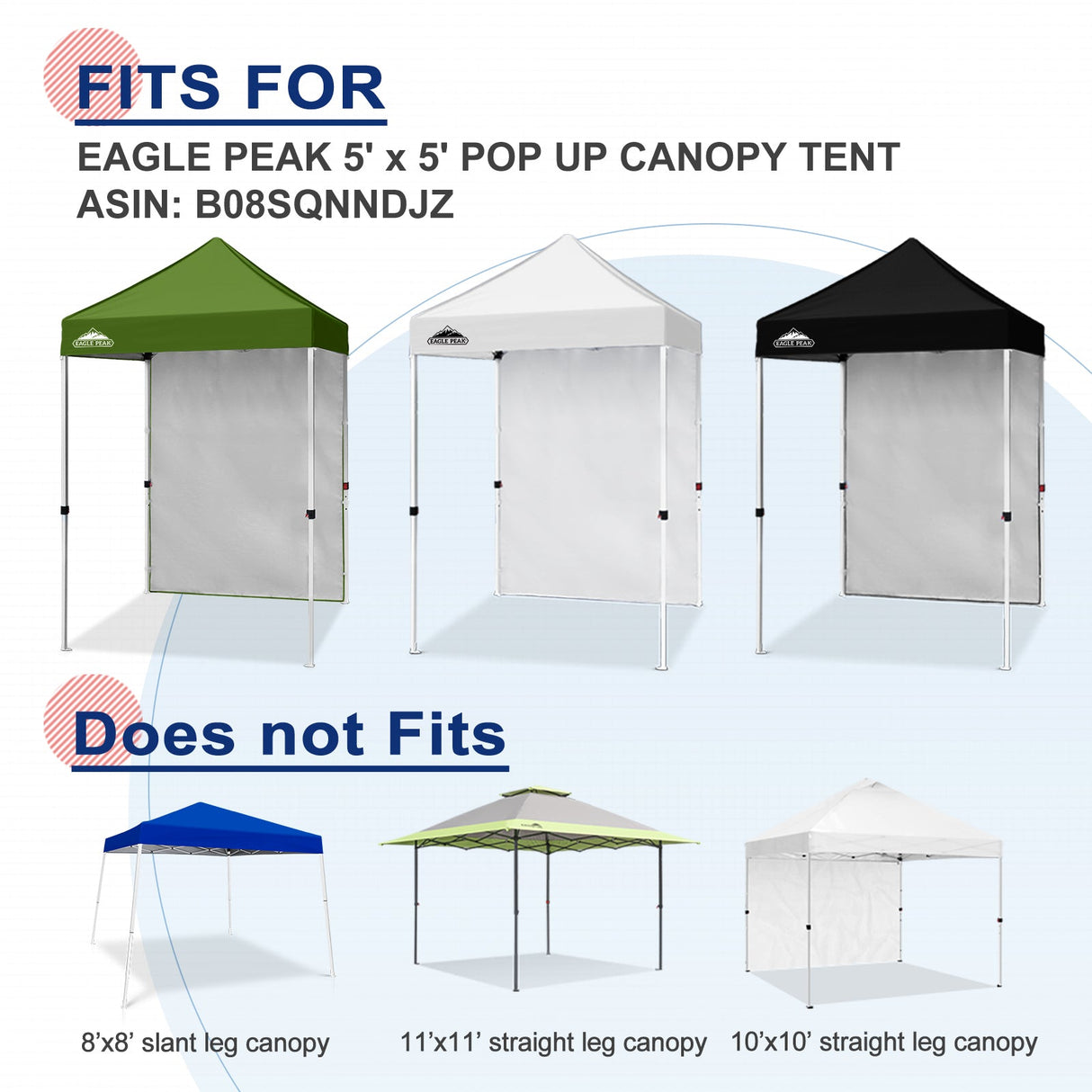 Sunwall / Sidewall for 5x5 ft Straight Leg Canopy only 1 Sidewall - Eagle Peak Custom Canopy Tent