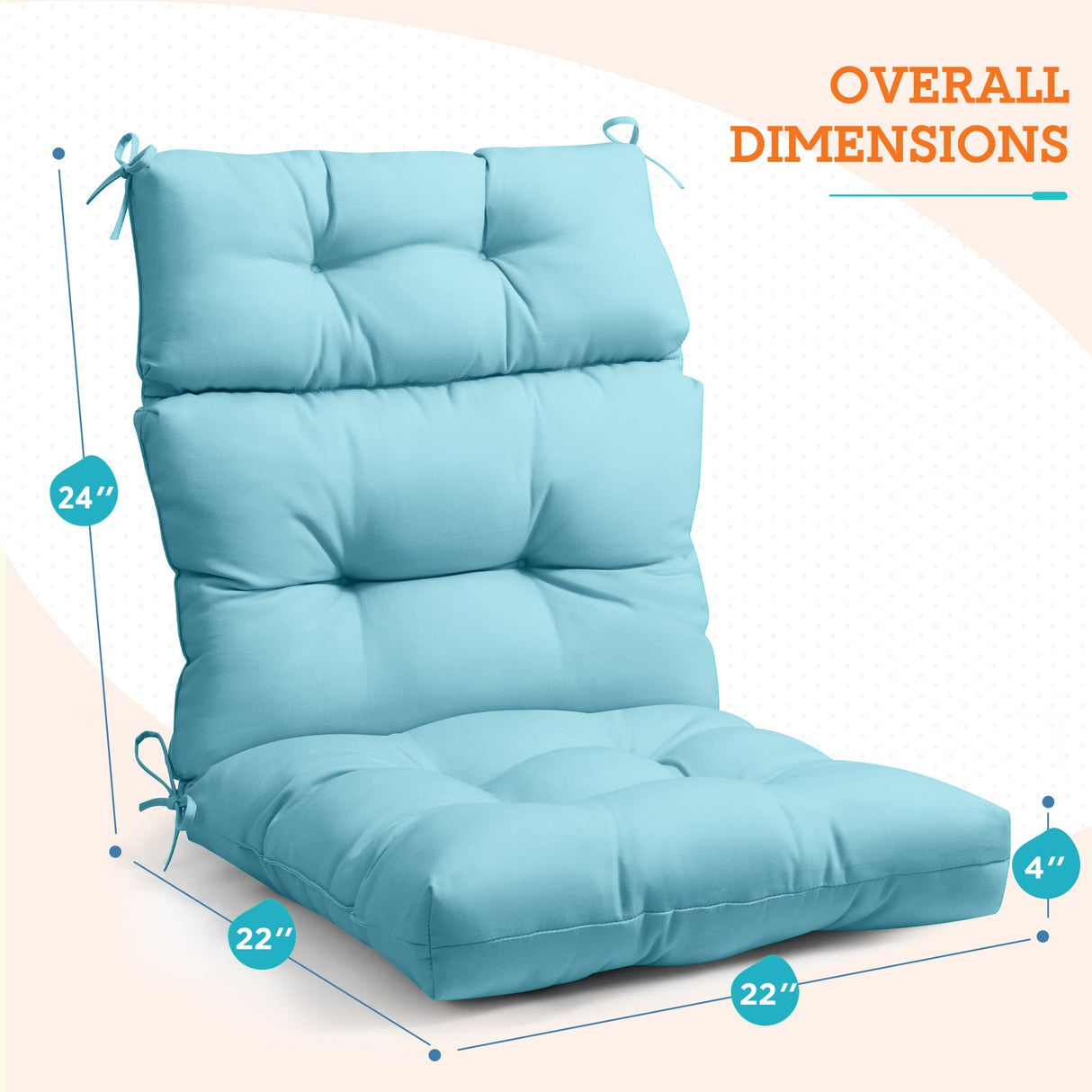 Tufted Outdoor/Indoor High Back Patio Chair Cushion, Set of 1, 46'' x 22'' - Eagle Peak Custom Canopy Tent
