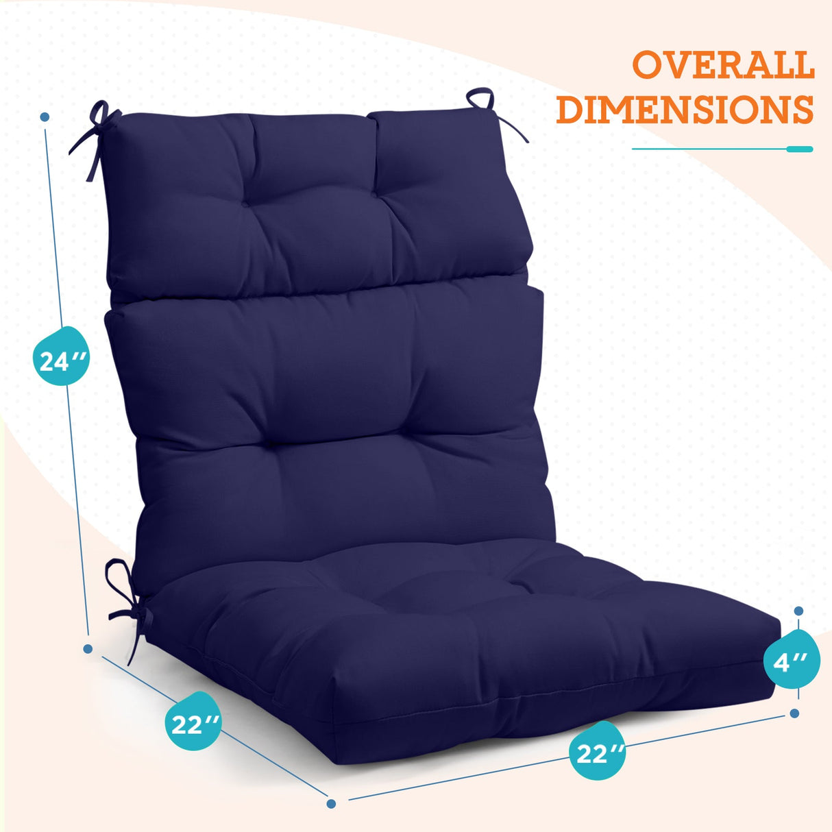Tufted Outdoor/Indoor High Back Patio Chair Cushion, Set of 2, 46'' x 22'' - Eagle Peak