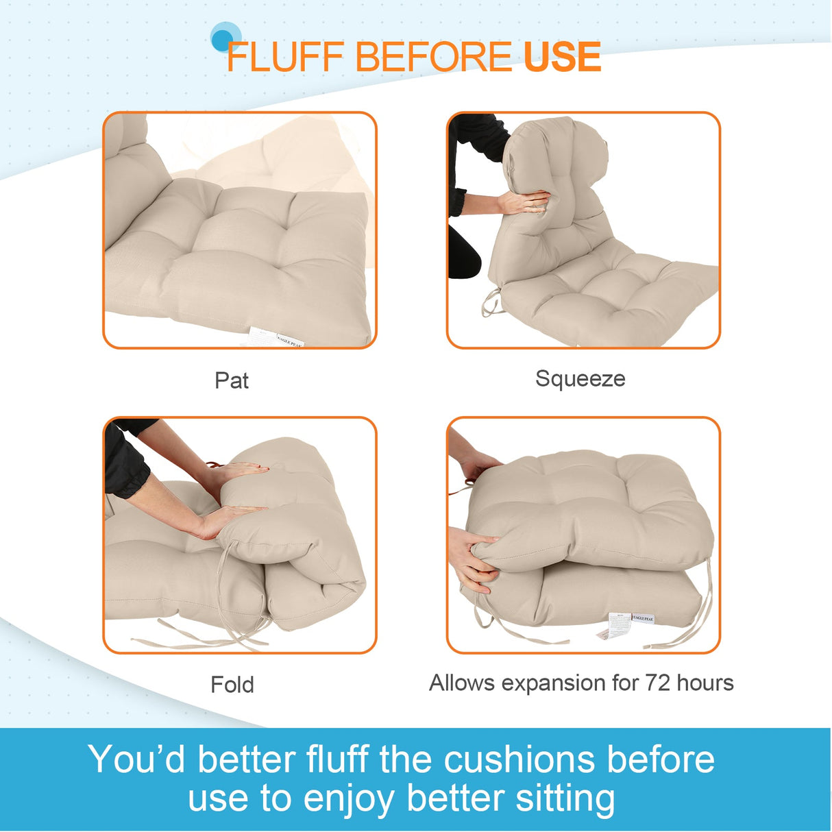 Tufted Outdoor/Indoor Seat/Back Chair Cushion, Set of 2, 42'' x 21'' - Eagle Peak Custom Canopy Tent