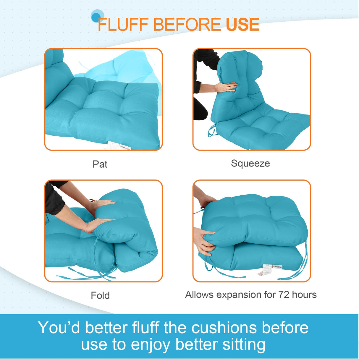 Tufted Outdoor/Indoor Seat/Back Chair Cushions, Set of 1, 42'' x 21'' - Eagle Peak Custom Canopy Tent
